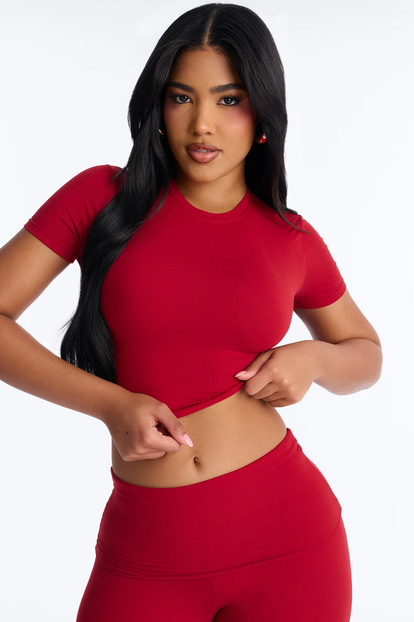 Keeping Up Foldover Waist Pant Set - Red - Image 2