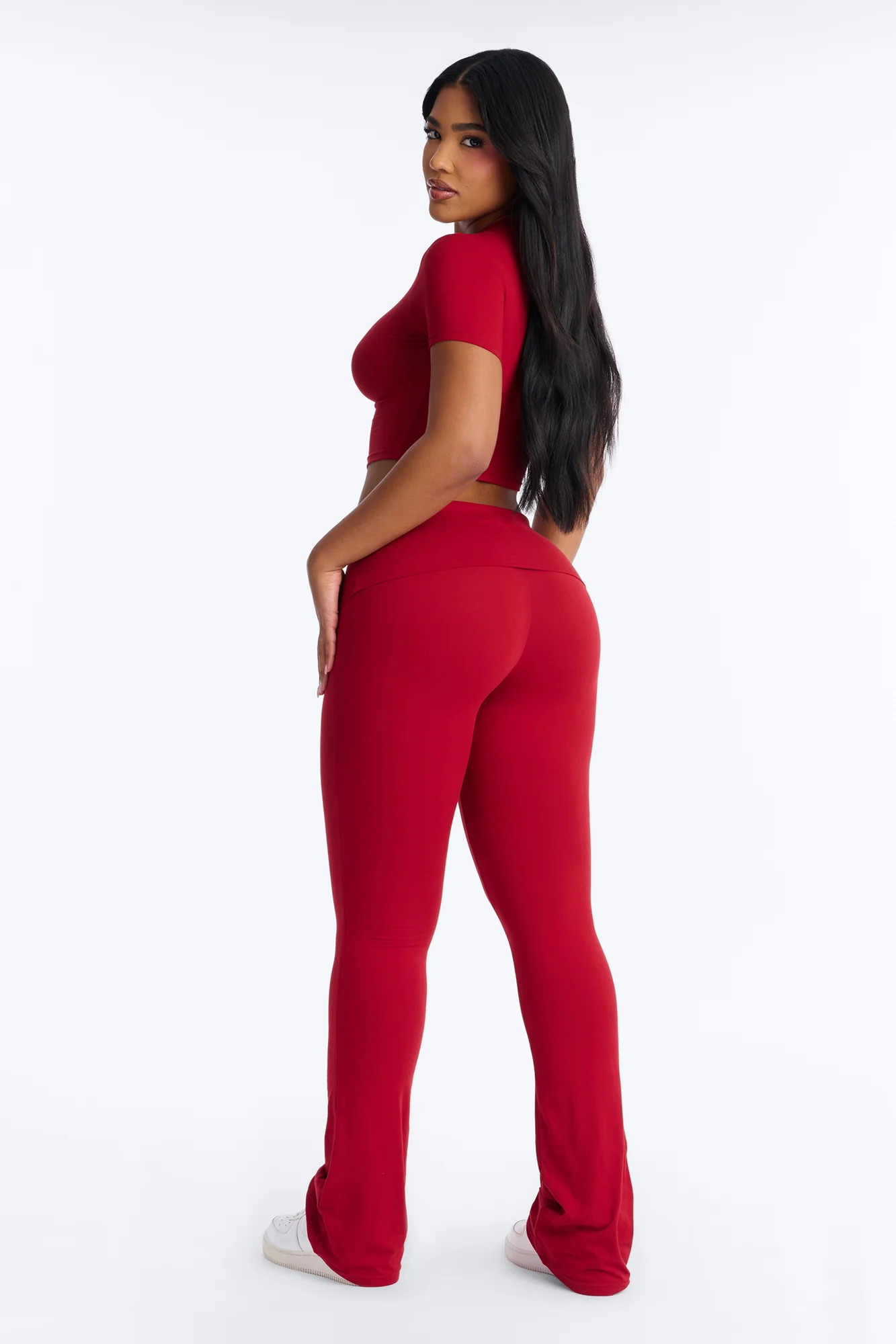 Keeping Up Foldover Waist Pant Set - Red - Image 4