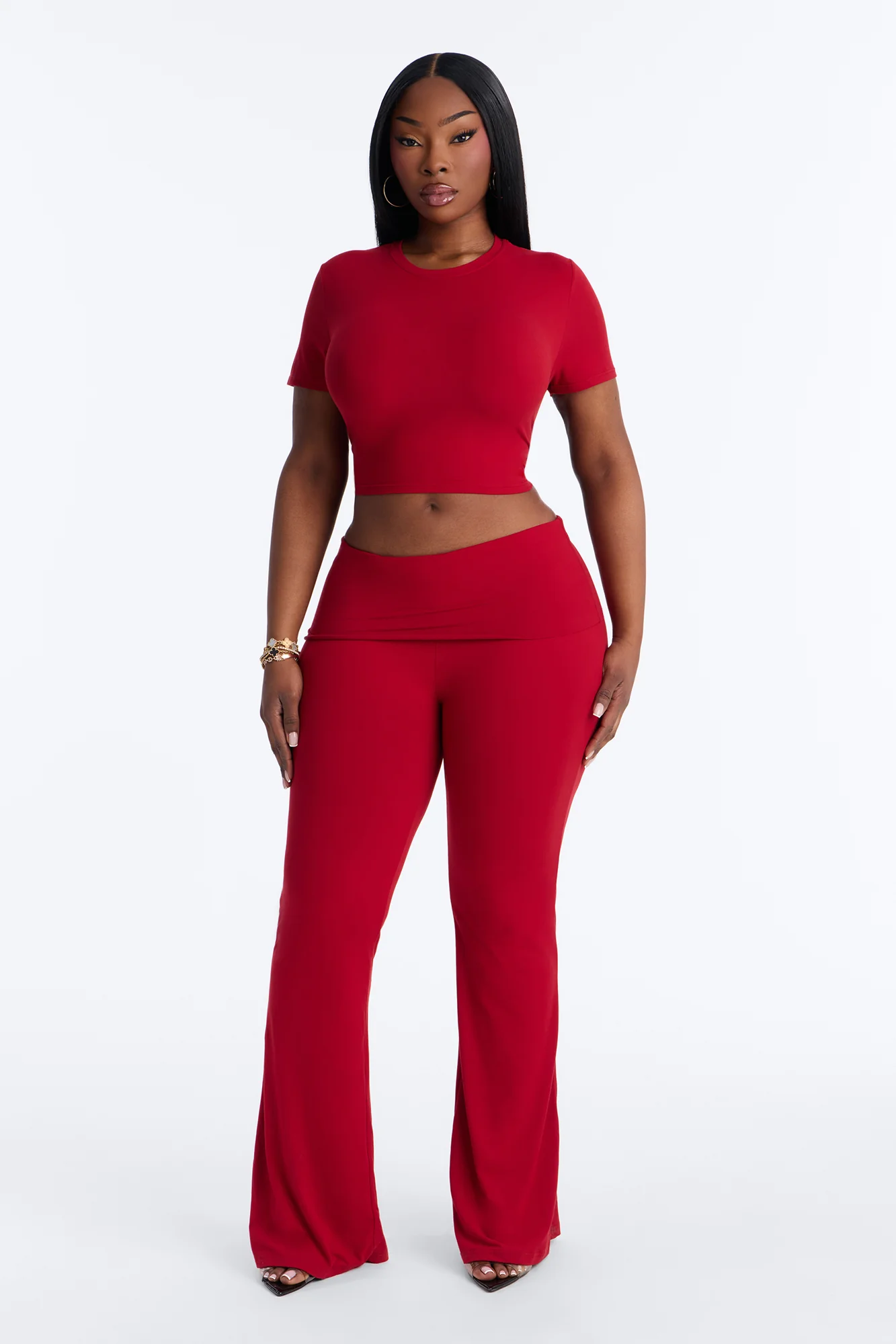 Keeping Up Foldover Waist Pant Set - Red - Image 5