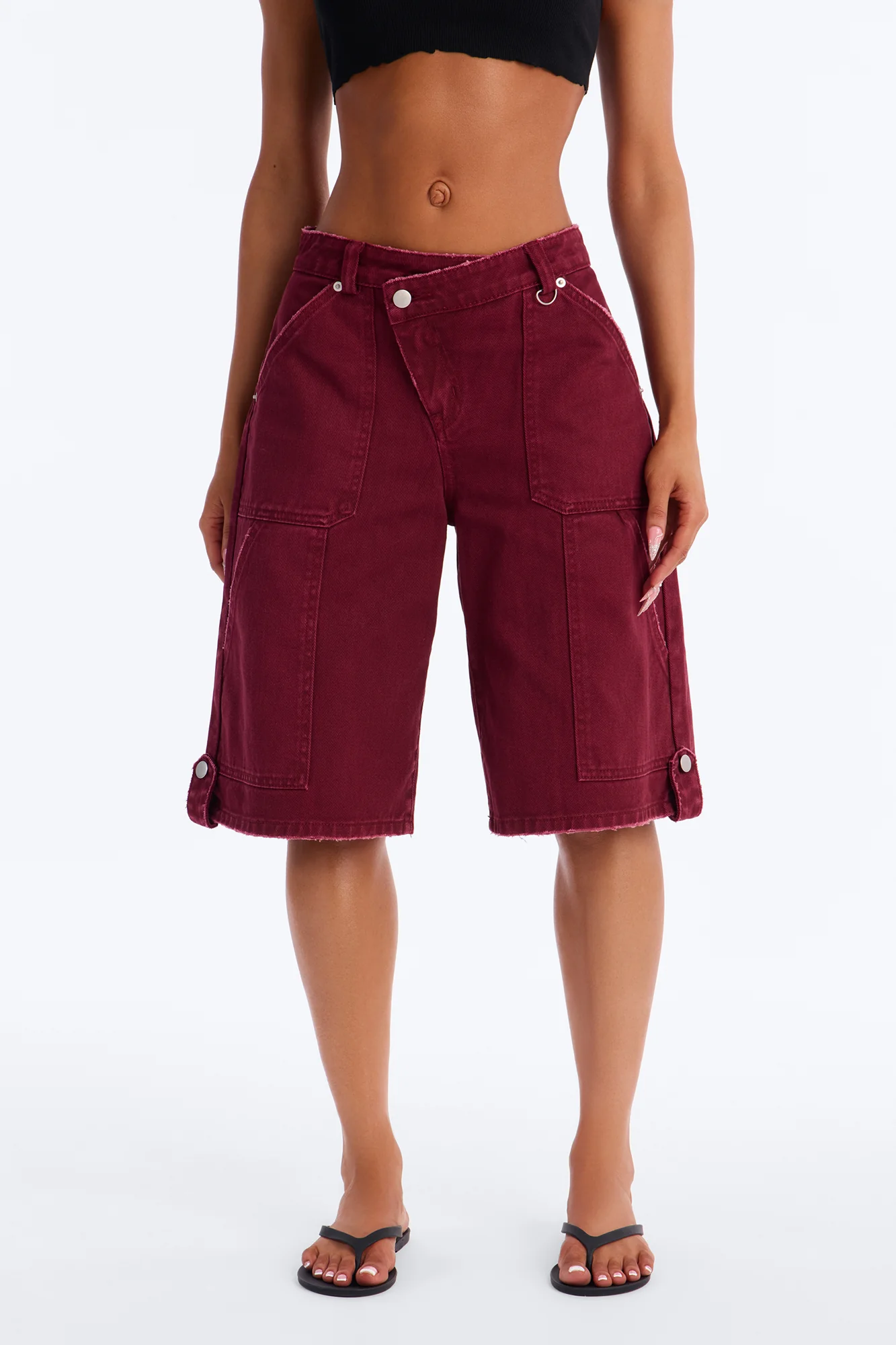 Keepsake Crossover Denim Jorts - Burgundy