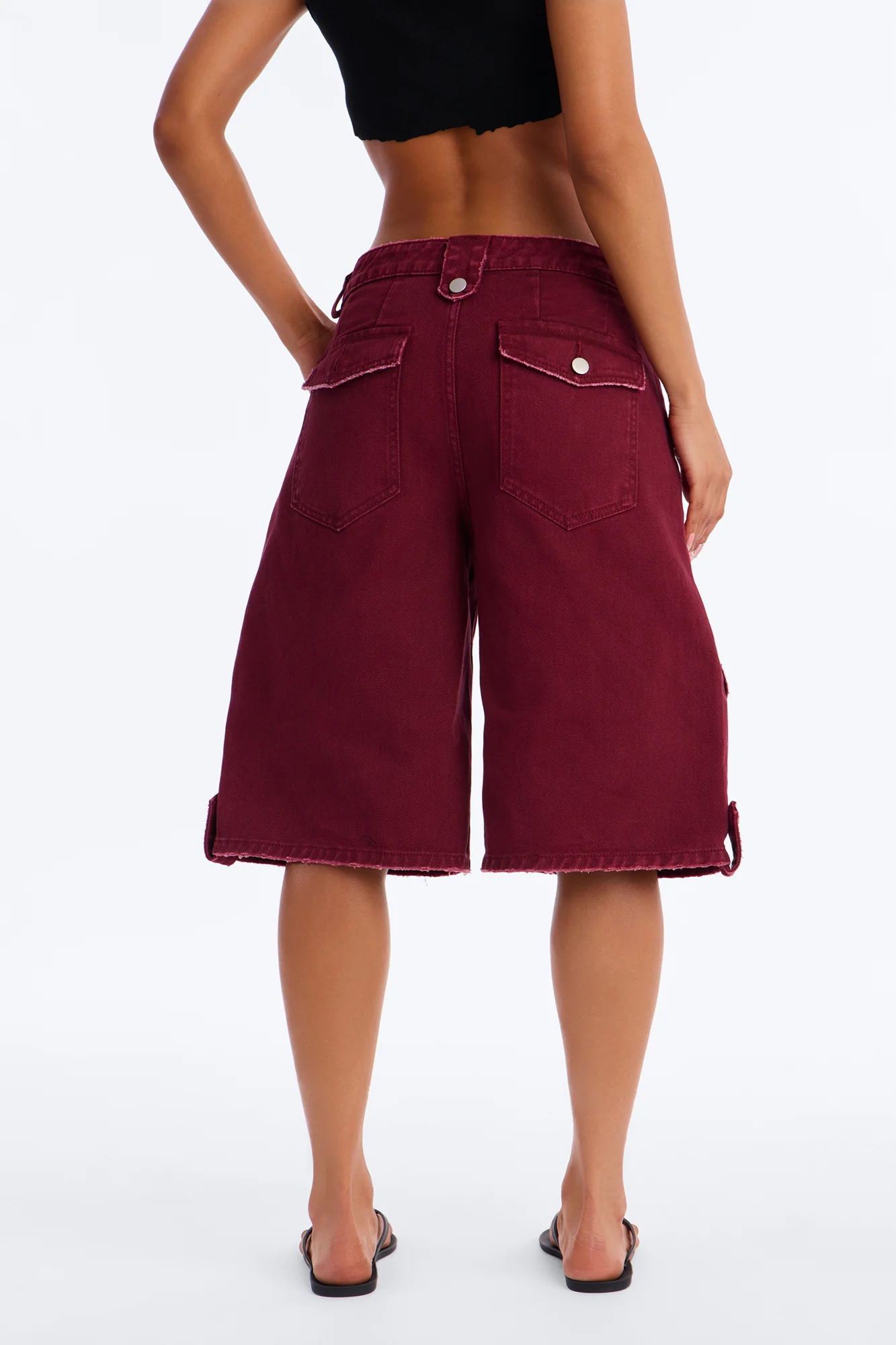 Keepsake Crossover Denim Jorts - Burgundy - Image 4