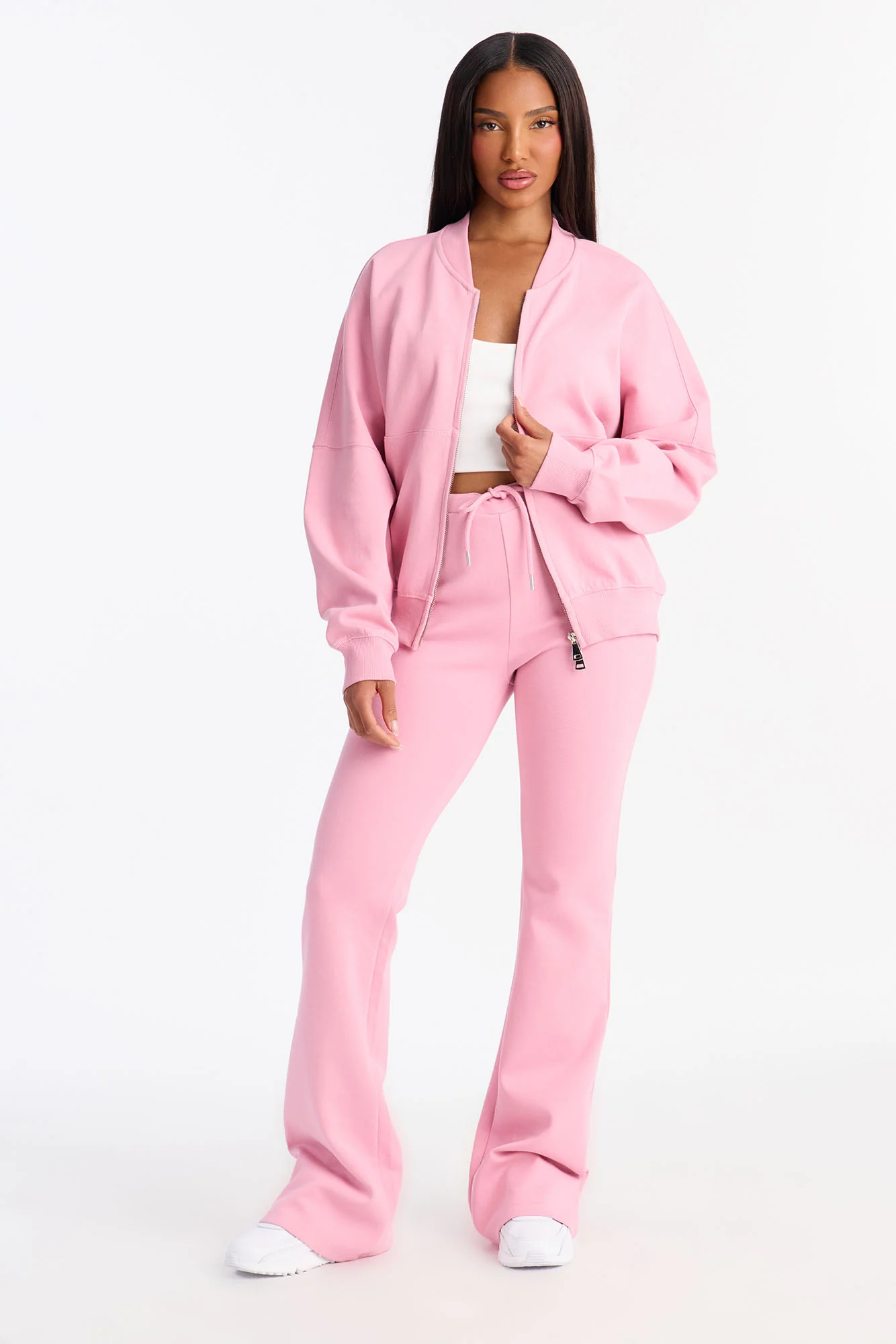 Kelsey Double Zip Flare Leg Pant Set - Pink