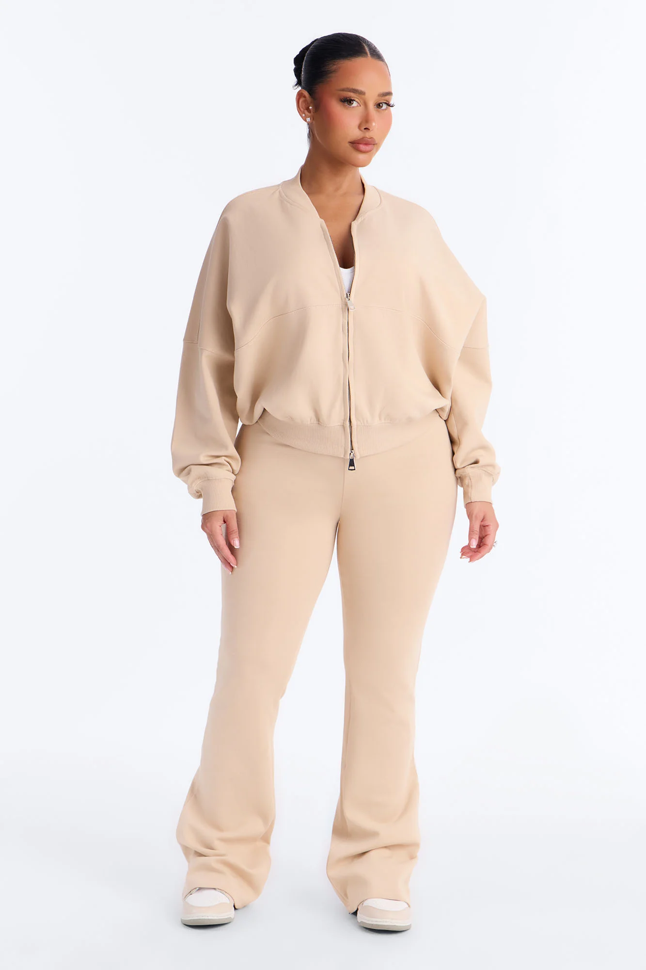 Kelsey Double Zip Flare Leg Pant Set - Stone