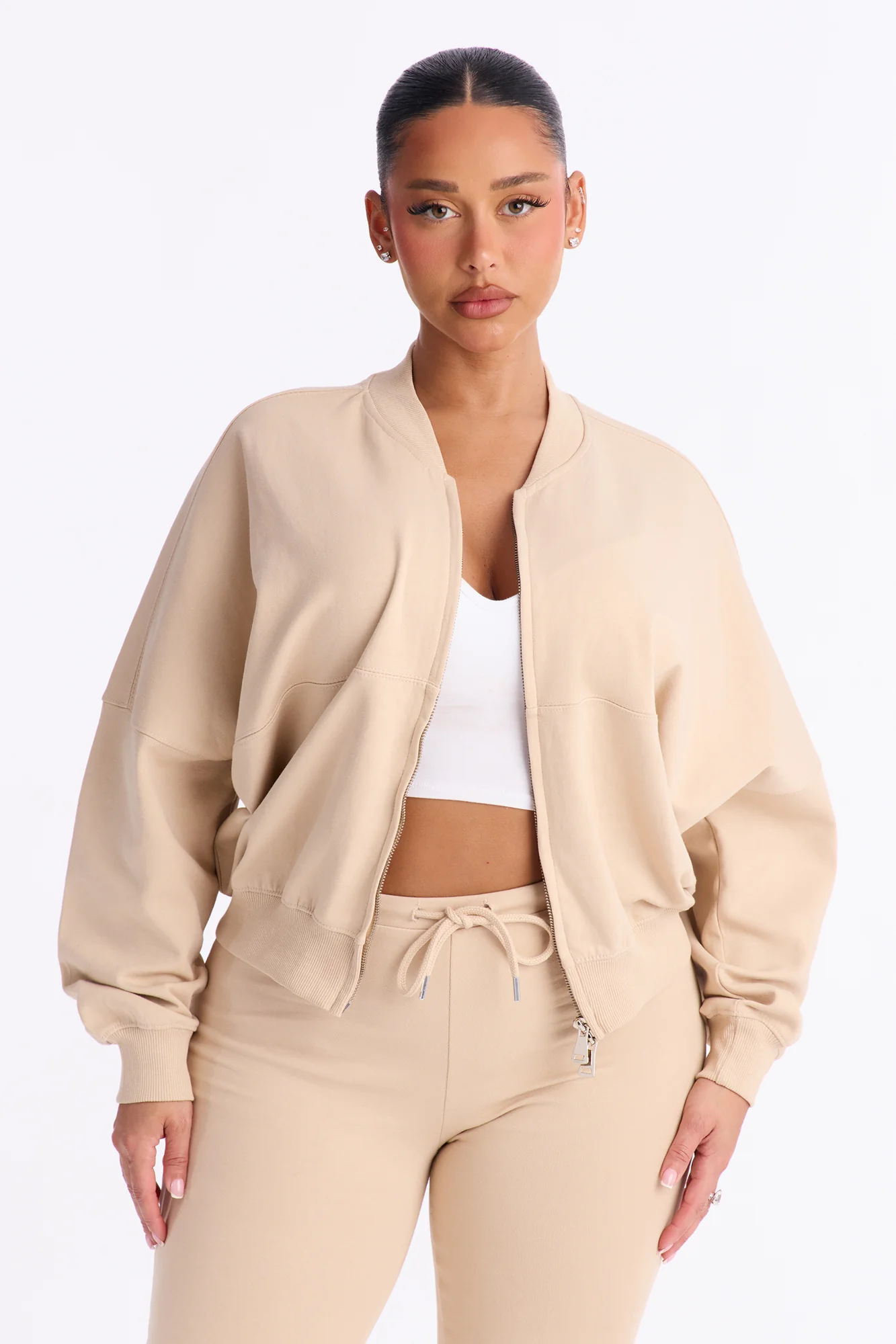 Kelsey Double Zip Flare Leg Pant Set - Stone - Image 2