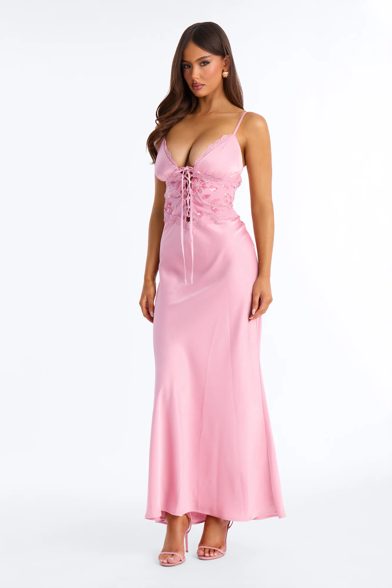 Kelsey Embellished Satin Maxi Dress - Pink