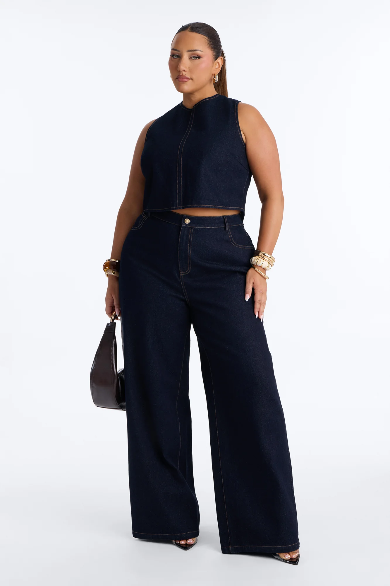 Kelsey Lace Up Back Denim Pant Set - Dark Wash - Image 5