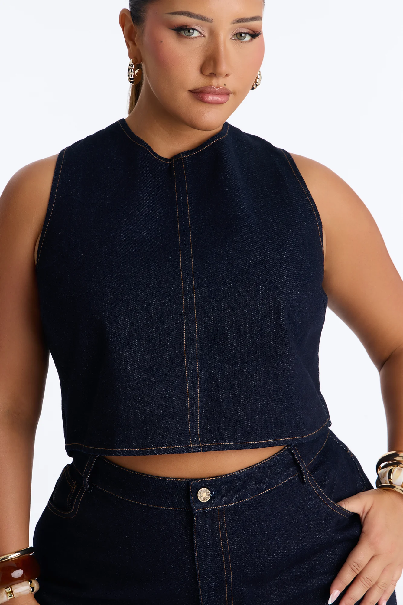 Kelsey Lace Up Back Denim Pant Set - Dark Wash - Image 6
