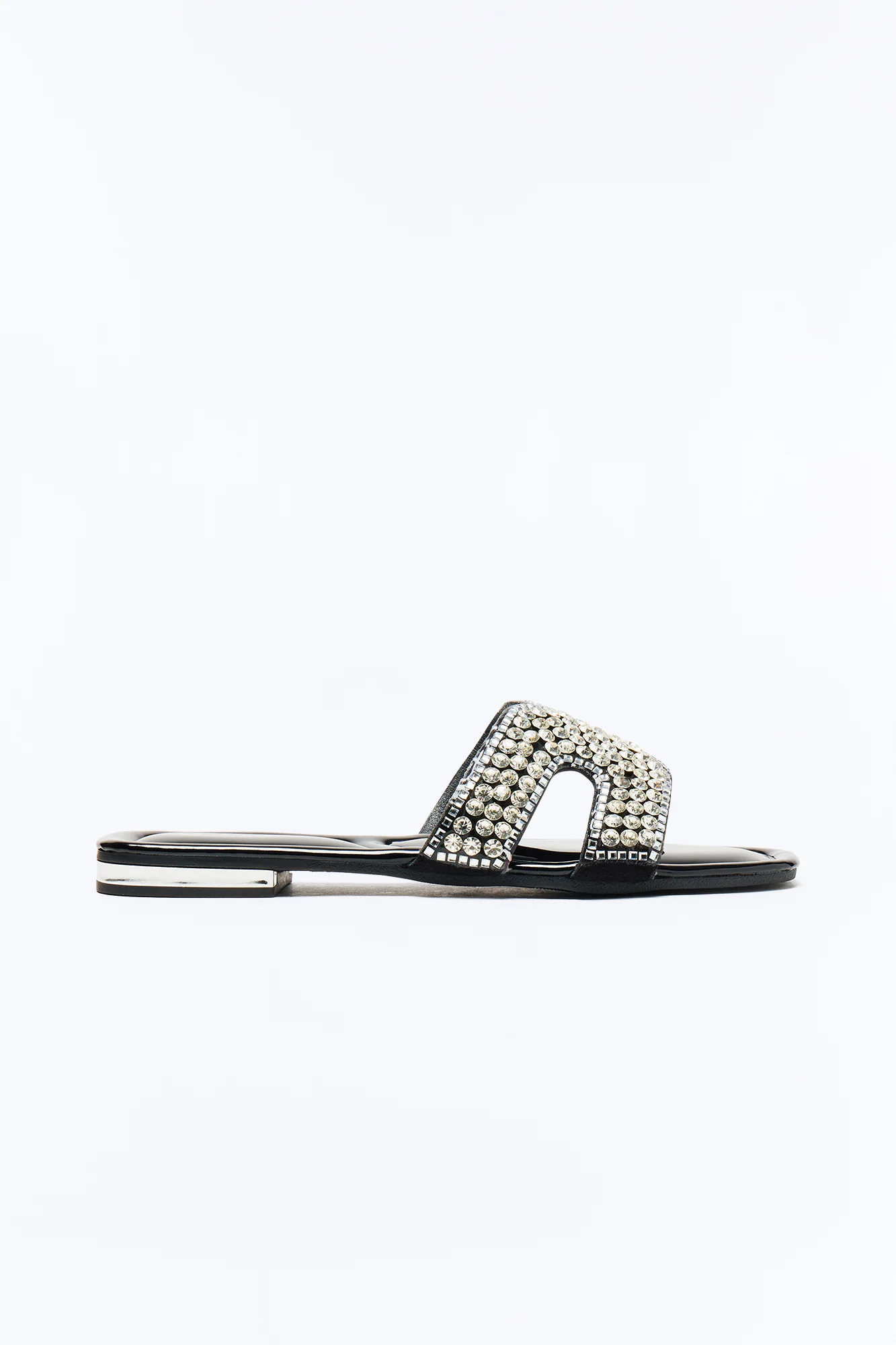 Kelssa Rhinestone Slip On Sandals - Black