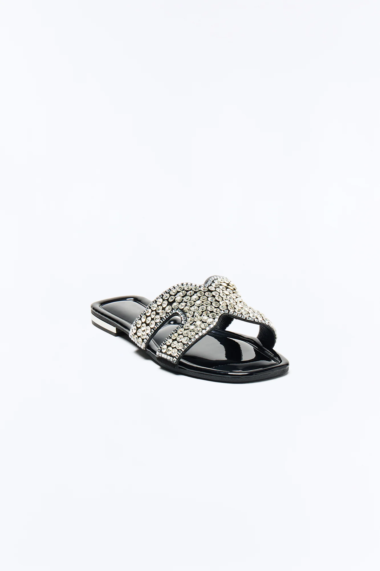 Kelssa Rhinestone Slip On Sandals - Black - Image 2