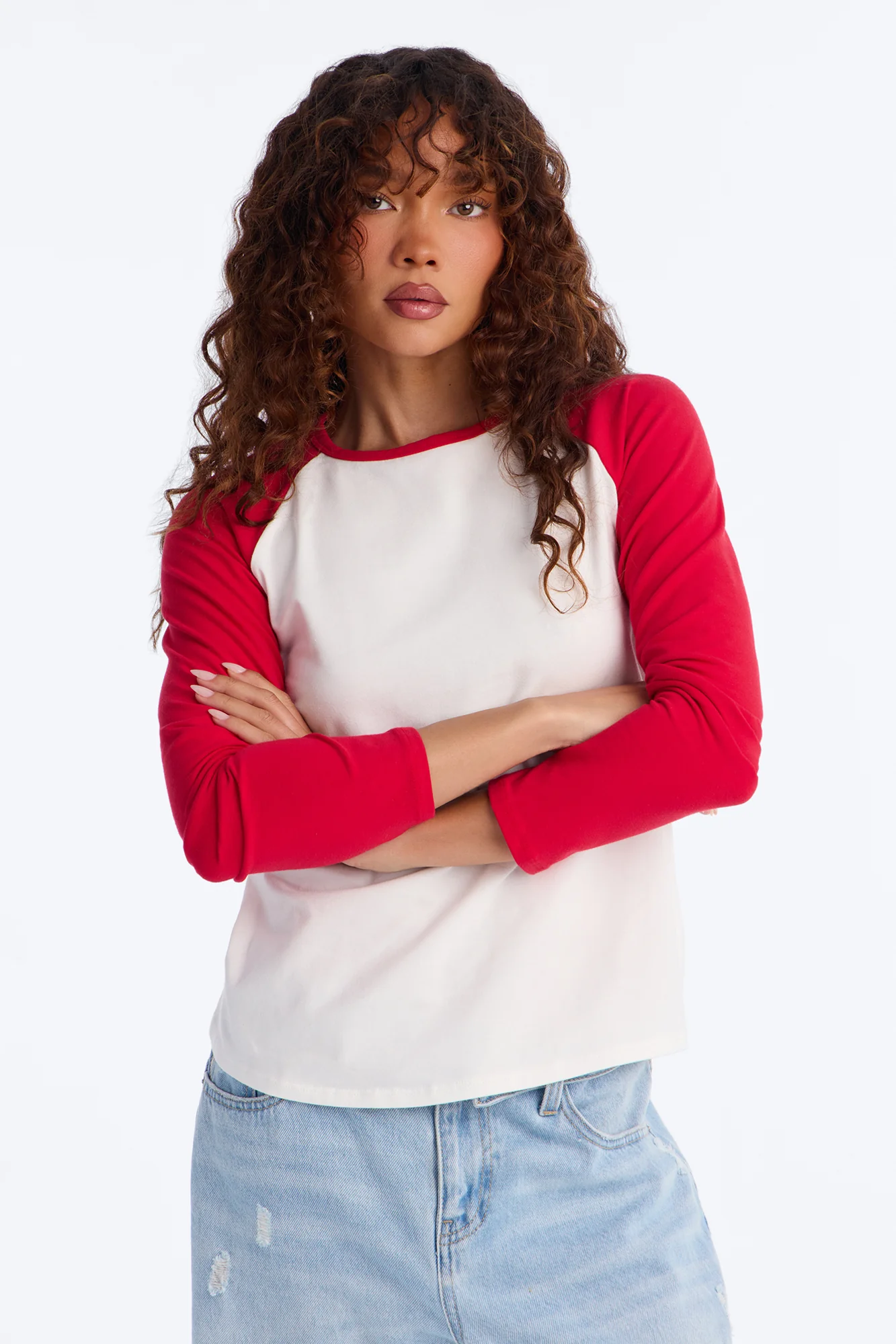 Kendall Long Sleeve Raglan Top - Red/combo