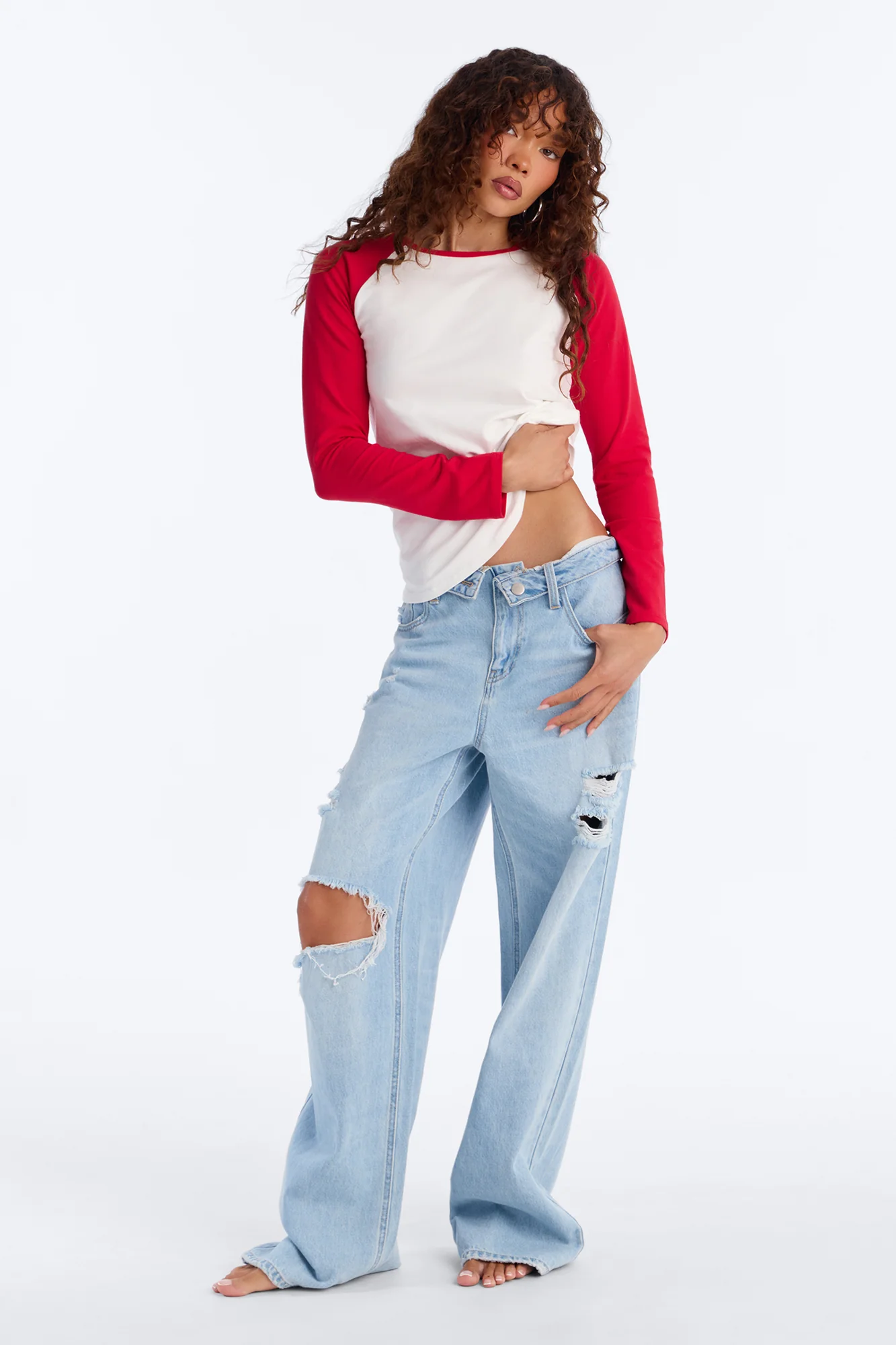 Kendall Long Sleeve Raglan Top - Red/combo - Image 2