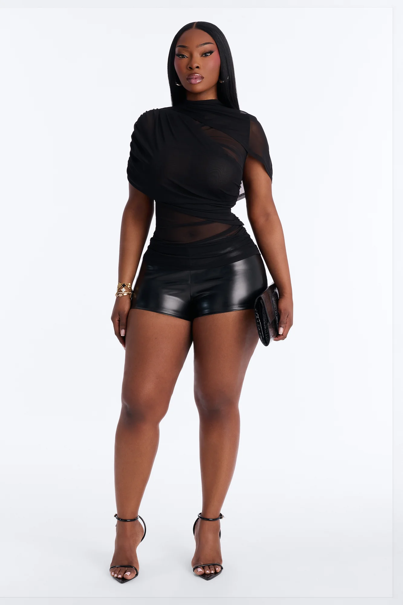 Kendall Mesh Mock Neck Short Sleeve Top - Black - Image 6