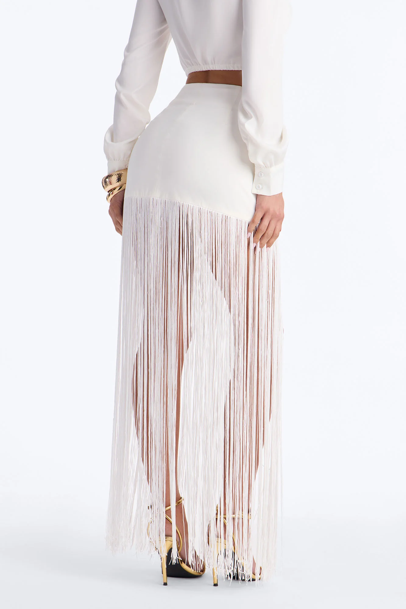 Kendell Fringe Trim Maxi Skirt - White - Image 4
