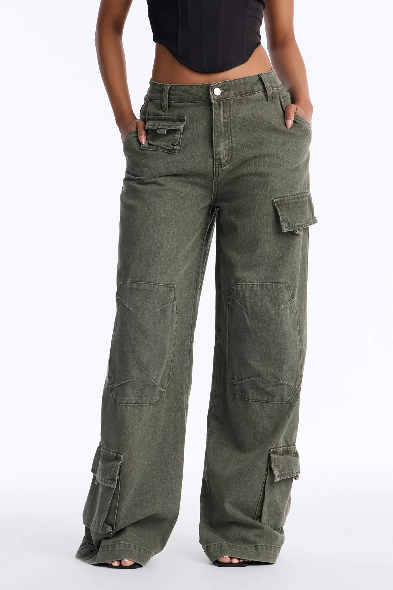 Kendra High Rise Wide Leg Cargo Pant - Olive