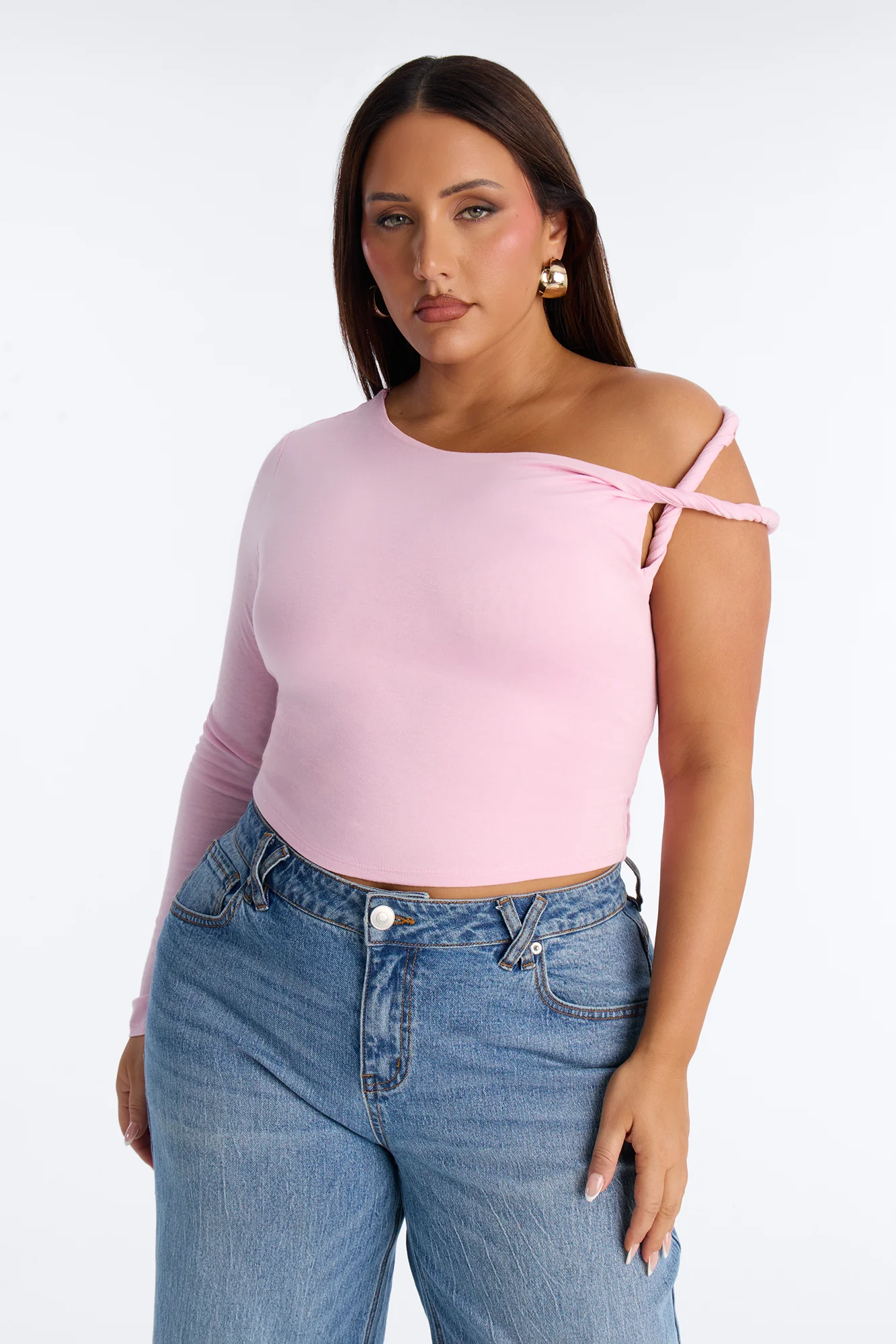 Kendra One Shoulder Long Sleeve Top - Pink - Image 5