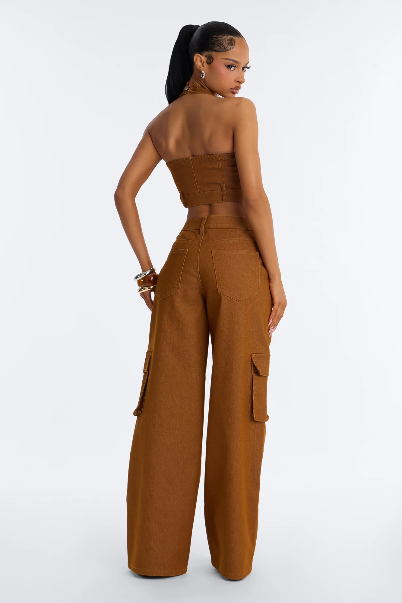 Kenia Halter Cargo Pant Set - Brown - Image 4
