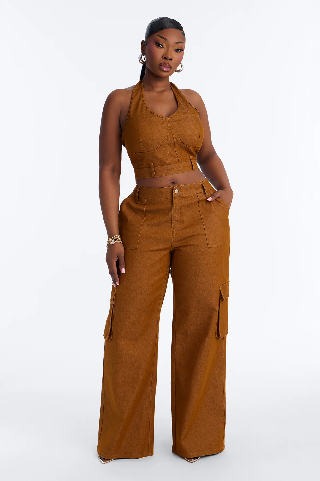 Kenia Halter Cargo Pant Set - Brown - Image 5