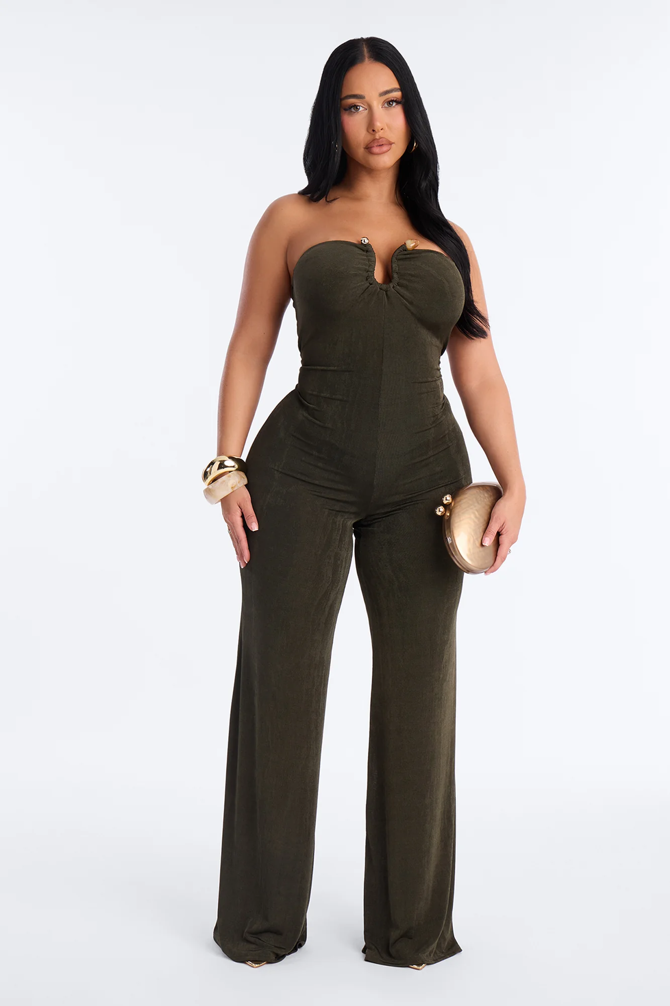 Kenna Strapless Wide Leg Jumpsuit - Olive