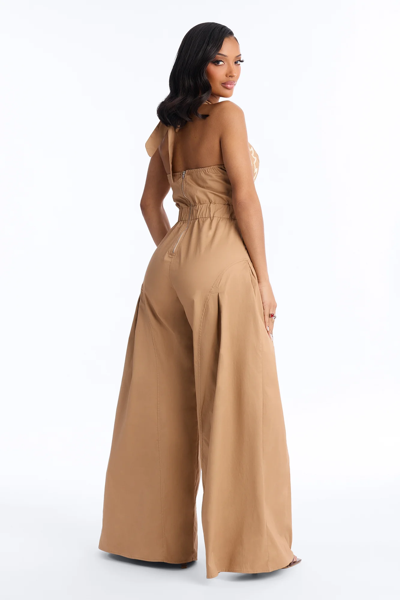 Kennedy Embroidered Wide Leg Jumpsuit - Brown - Image 4