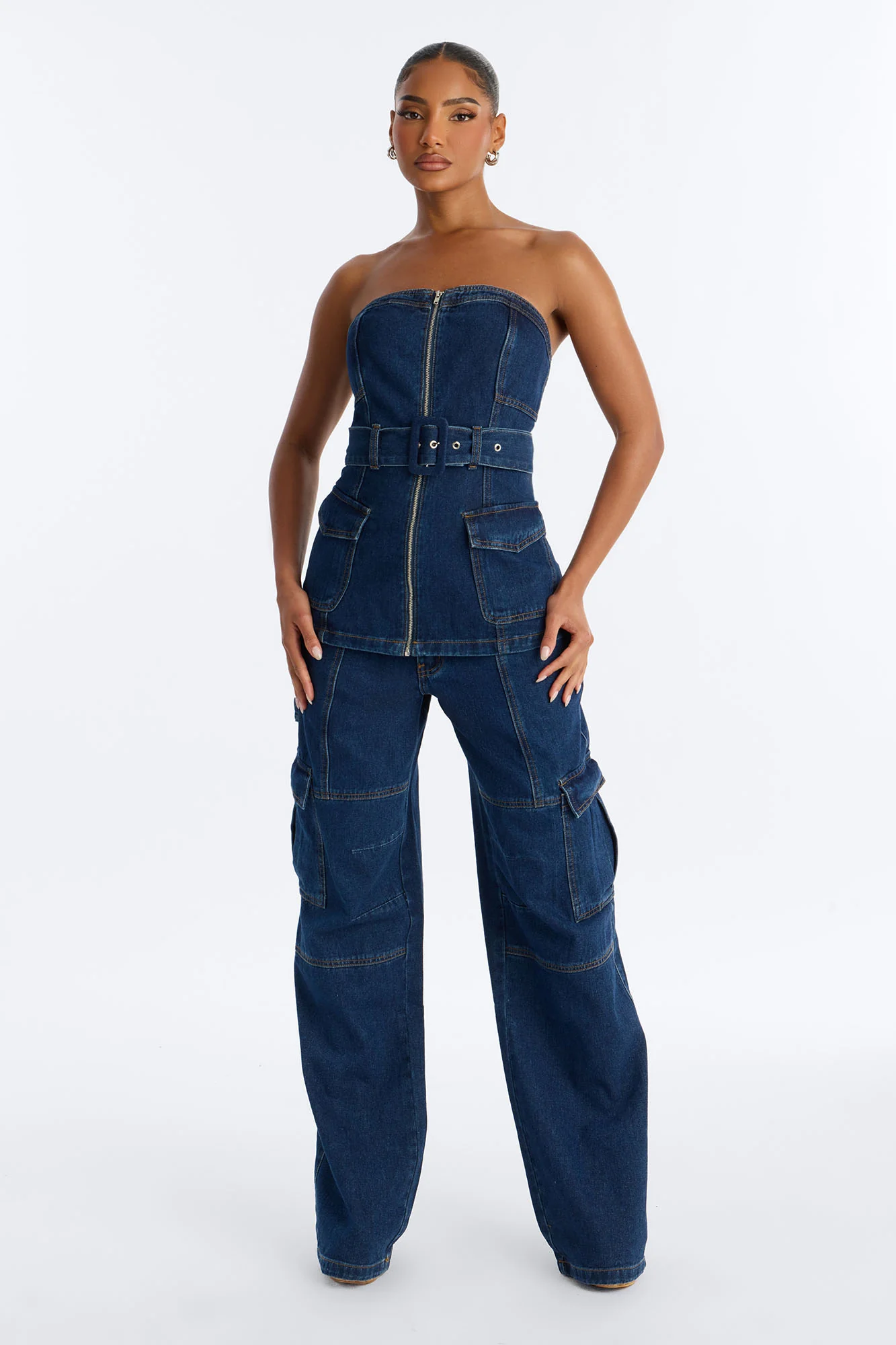 Kenny Denim Strapless Pant Set - Denim