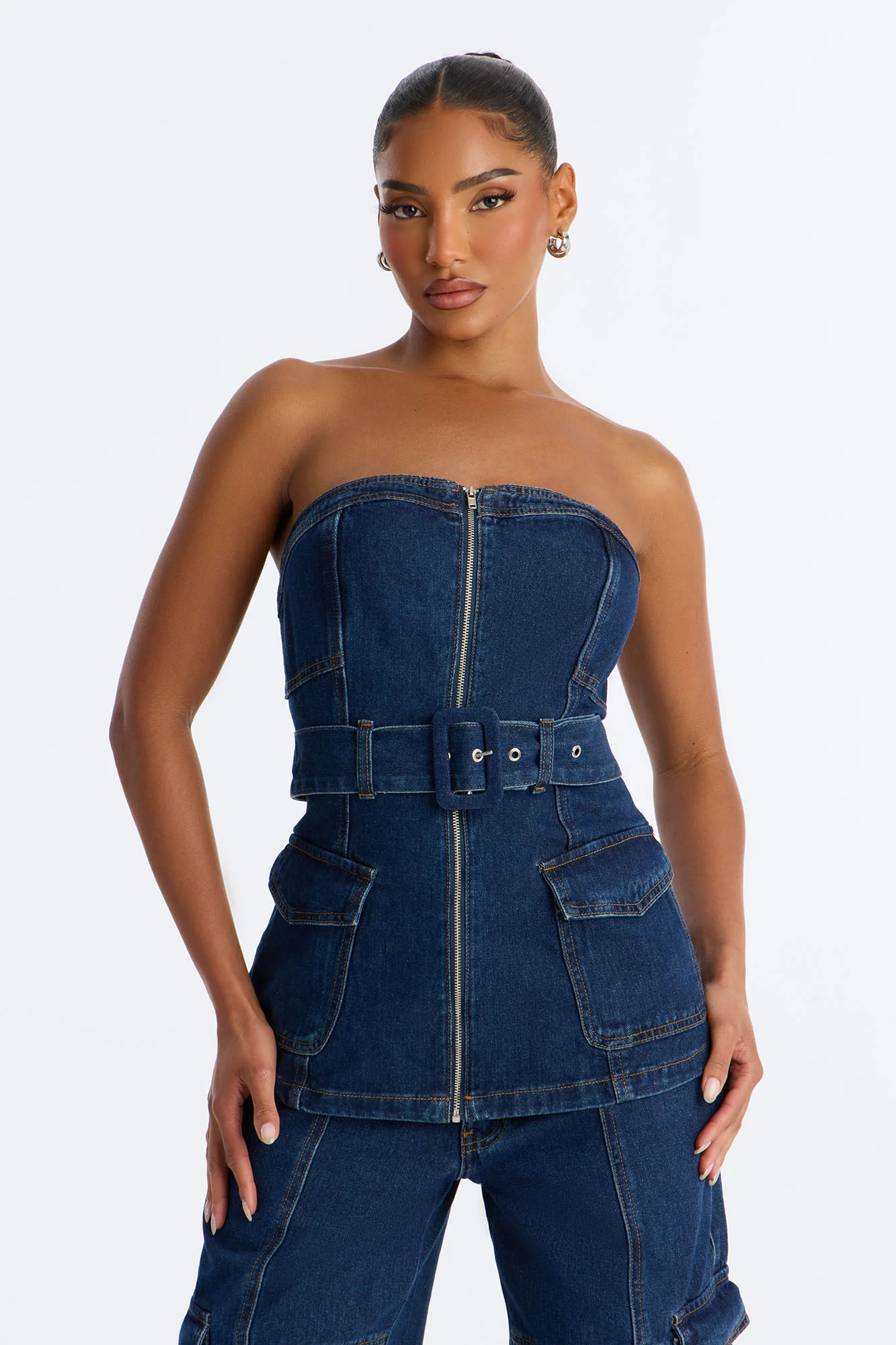 Kenny Denim Strapless Pant Set - Denim - Image 2