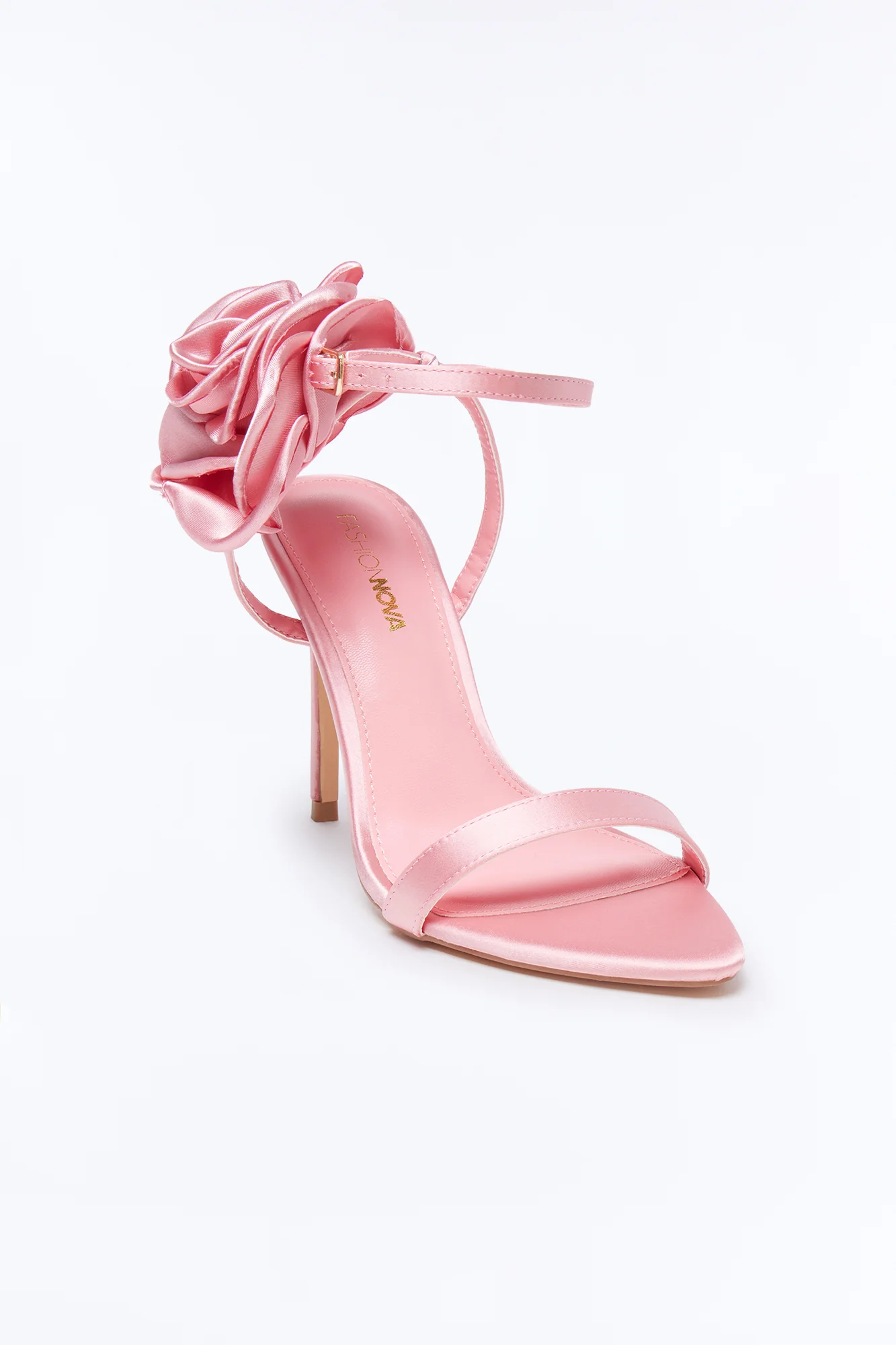 Kesia Satin Flower Stiletto Heels - Coral - Image 2