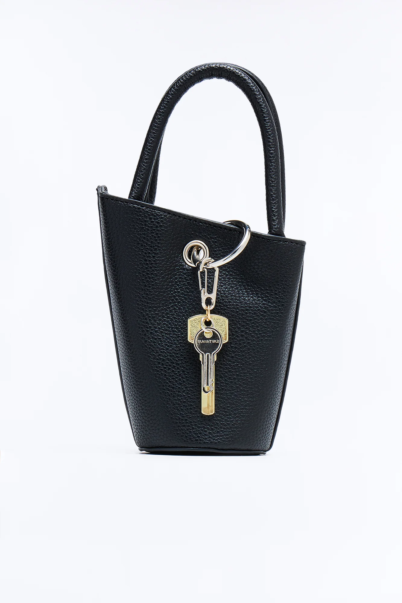 Key Character Faux Leather Satchel Handbag - Black - Image 3