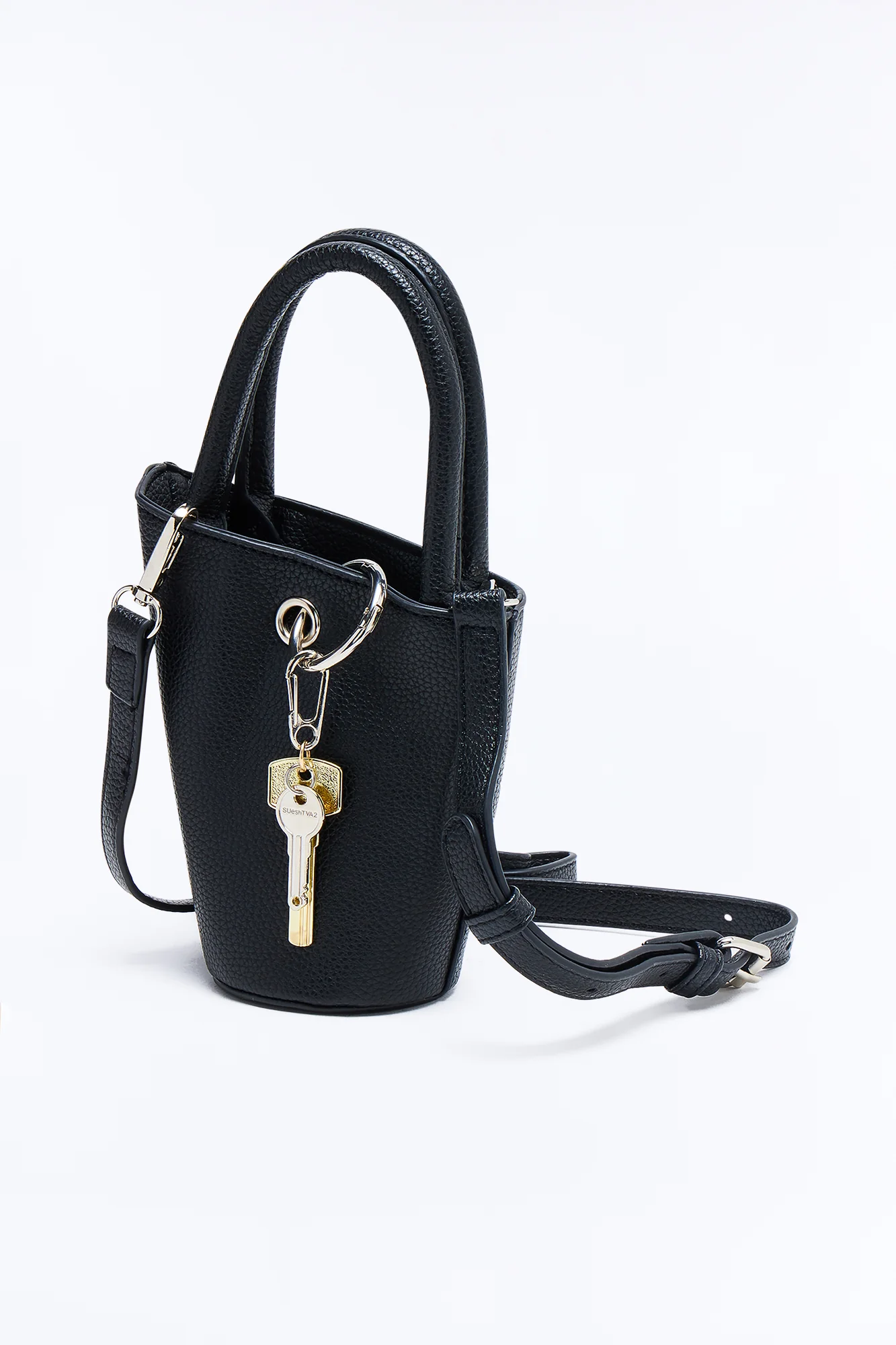 Key Character Faux Leather Satchel Handbag - Black - Image 4