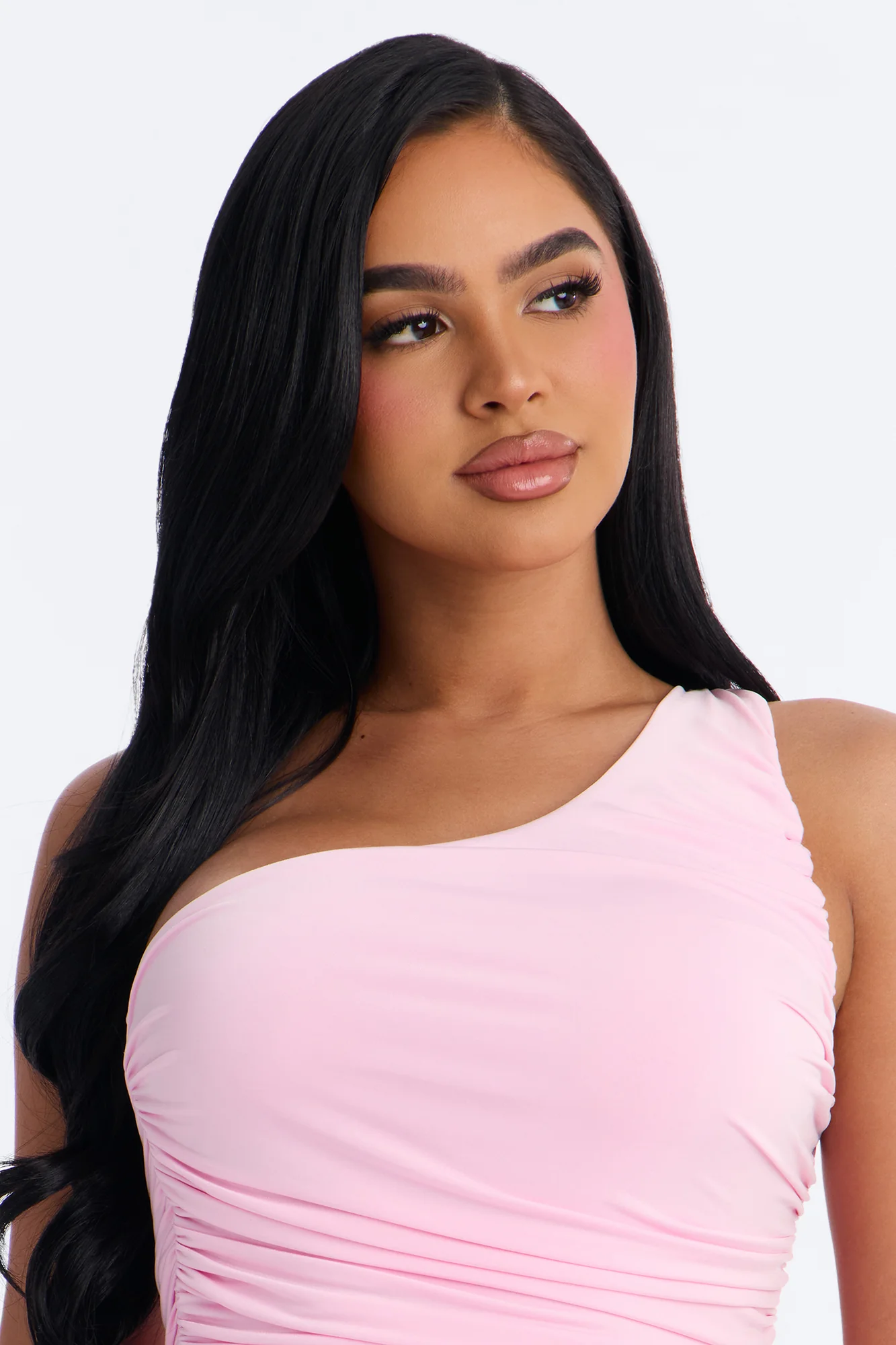 Khelani Asymmetrical Ruched One Shoulder Top - Pink - Image 3