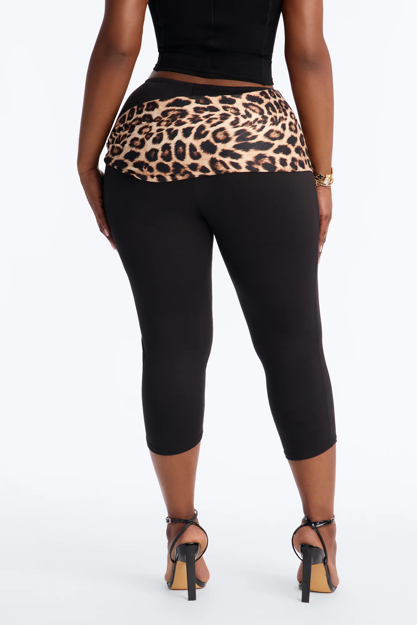 Kiah Low Rise Leopard Tie Waist Capri Legging - Black/combo - Image 8