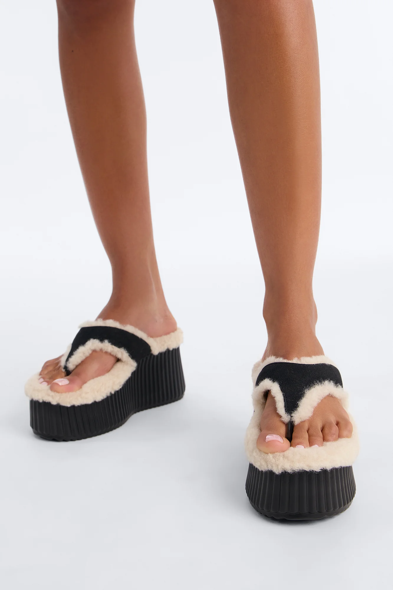 Kiana Faux Fur Wedges - Black - Image 3