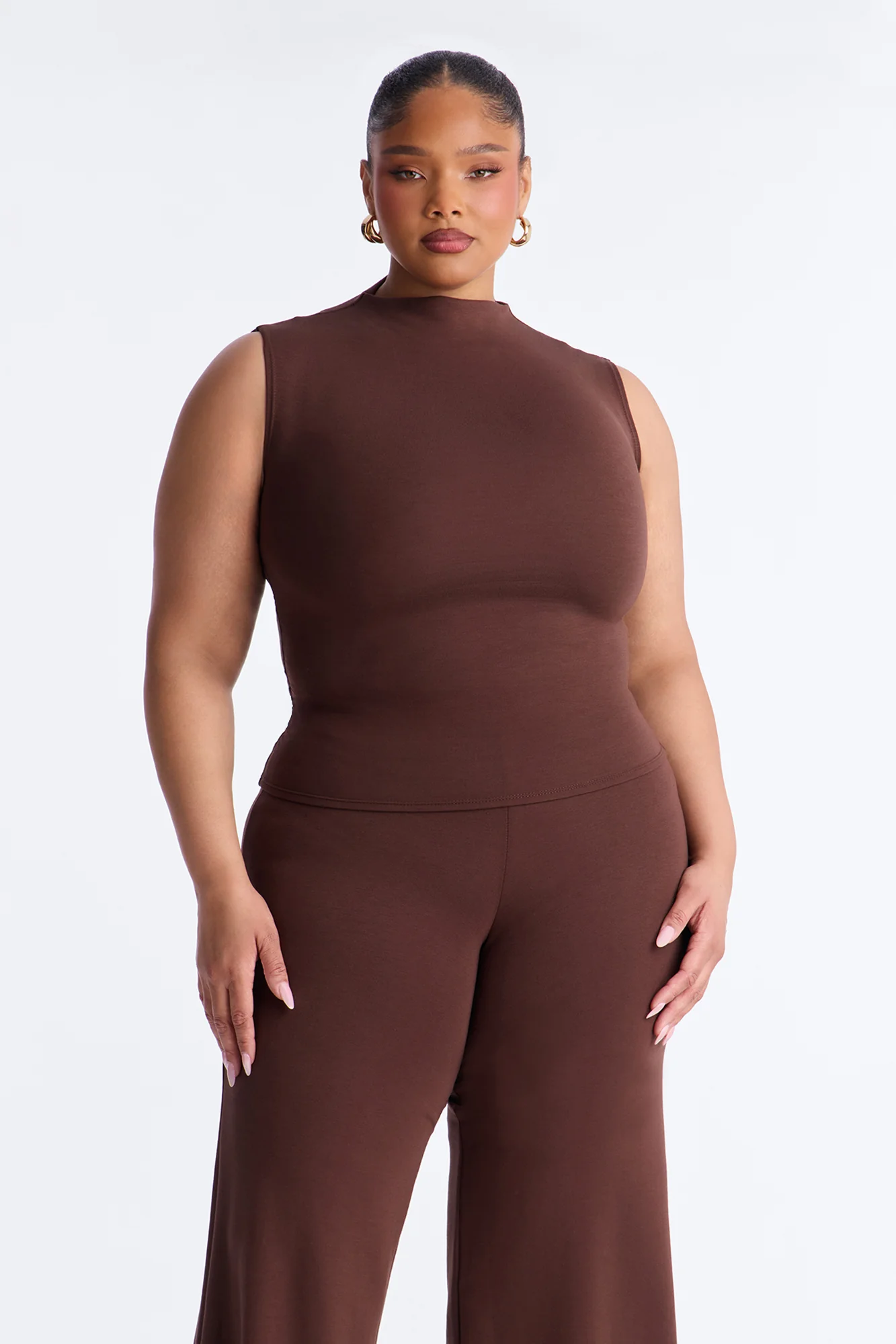 Kiana Sleeveless Mock Neck Pant Set - Chocolate - Image 5