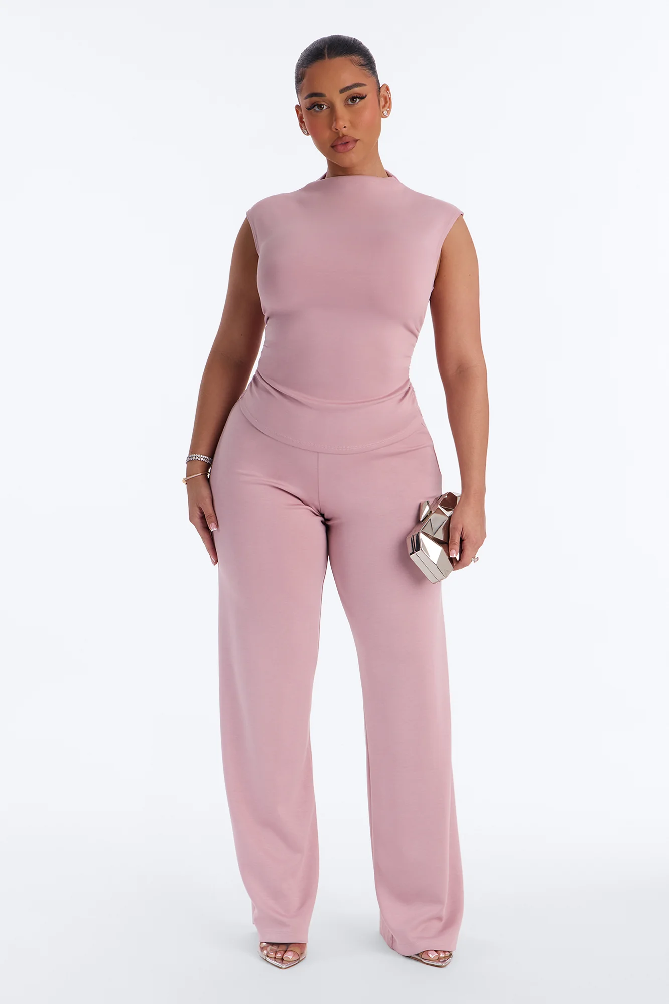 Kiana Sleeveless Mock Neck Pant Set - Mauve