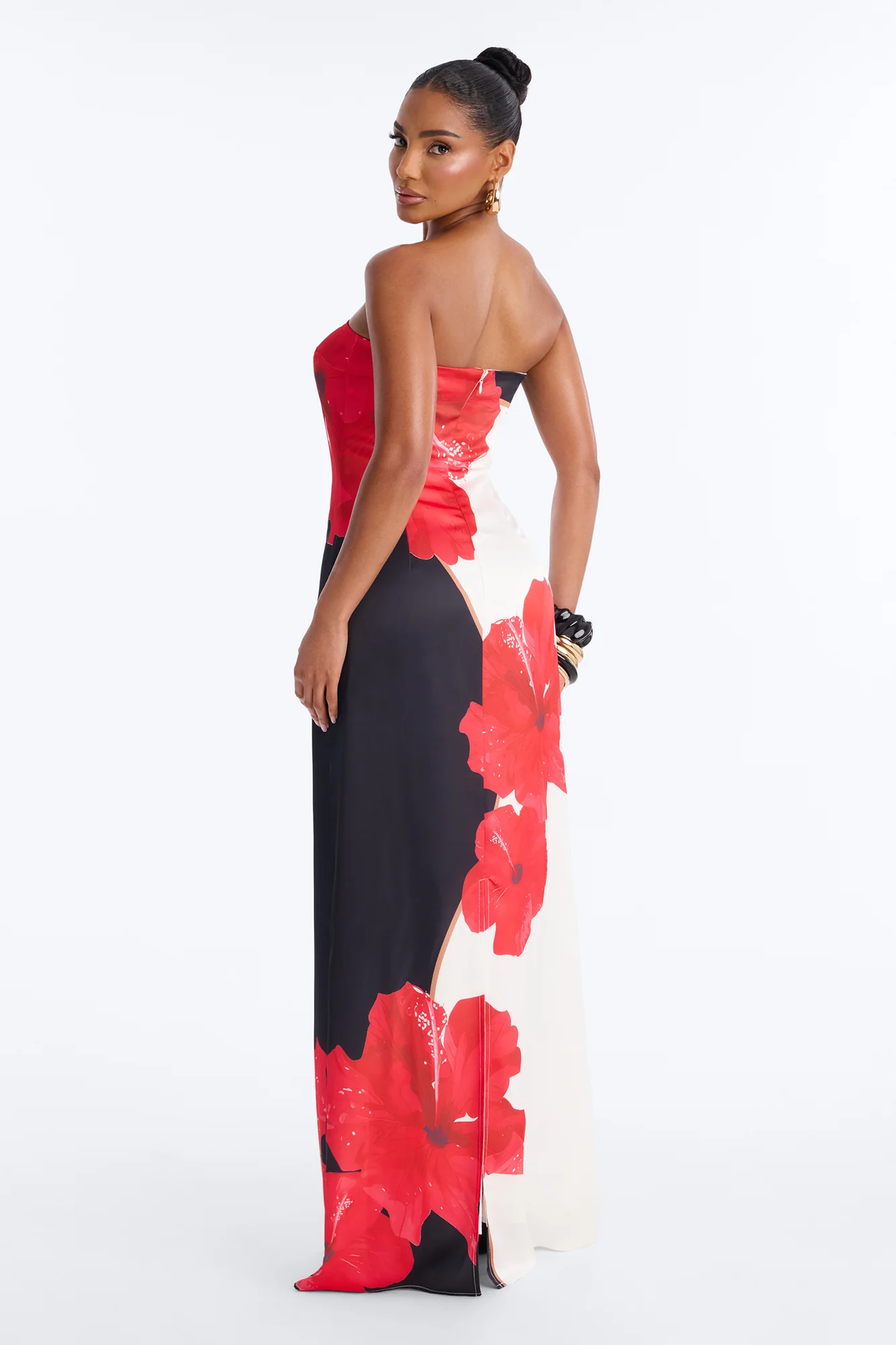 Kianna Strapless Satin Maxi Dress - Red/combo - Image 3