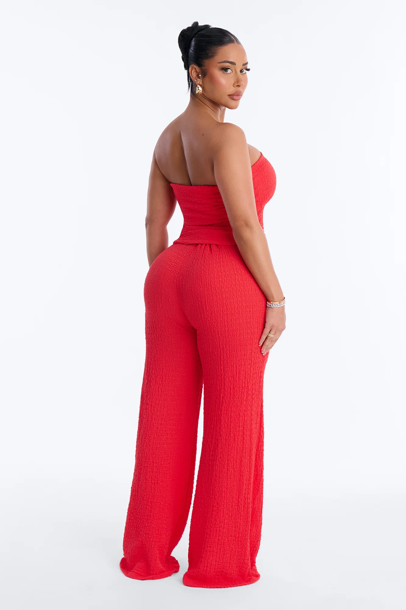 Kianna Textured Strapless Pant Set - Tangerine - Image 4