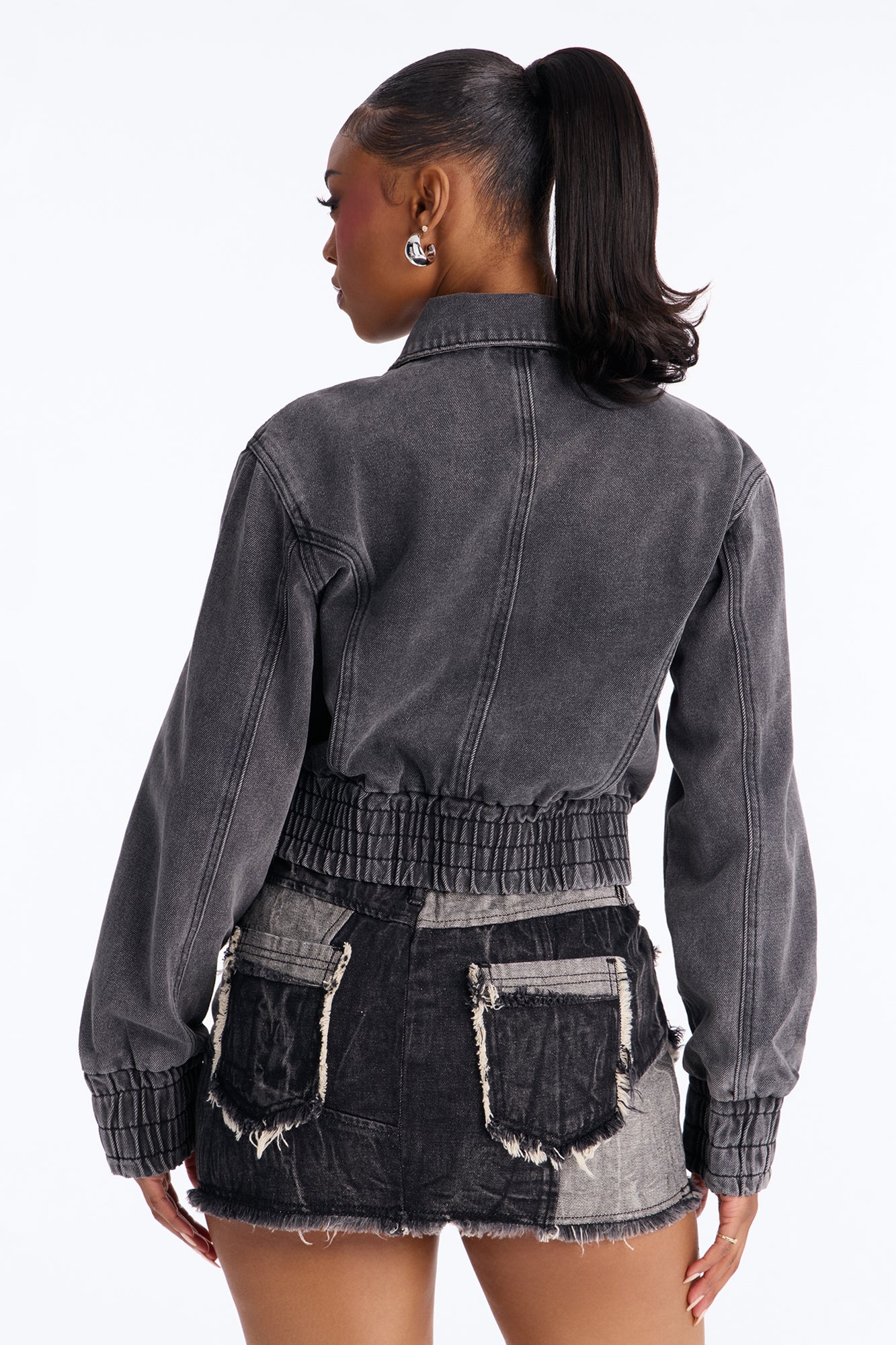 Kick-Start Moto Bomber Denim Jacket - Grey - Image 4