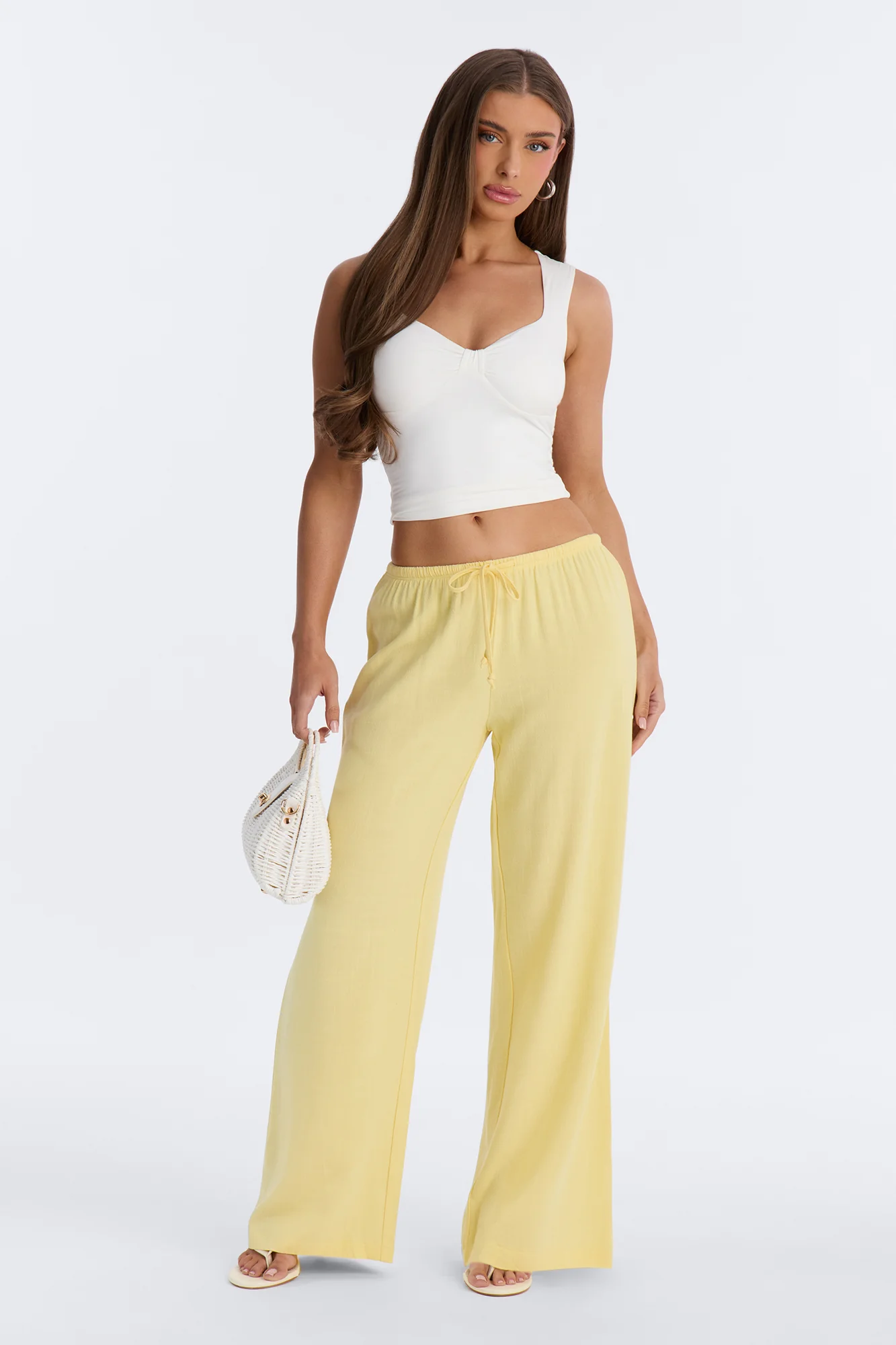 Kienna Low Rise Linen Wide Leg Pant 30″ - Butter Yellow