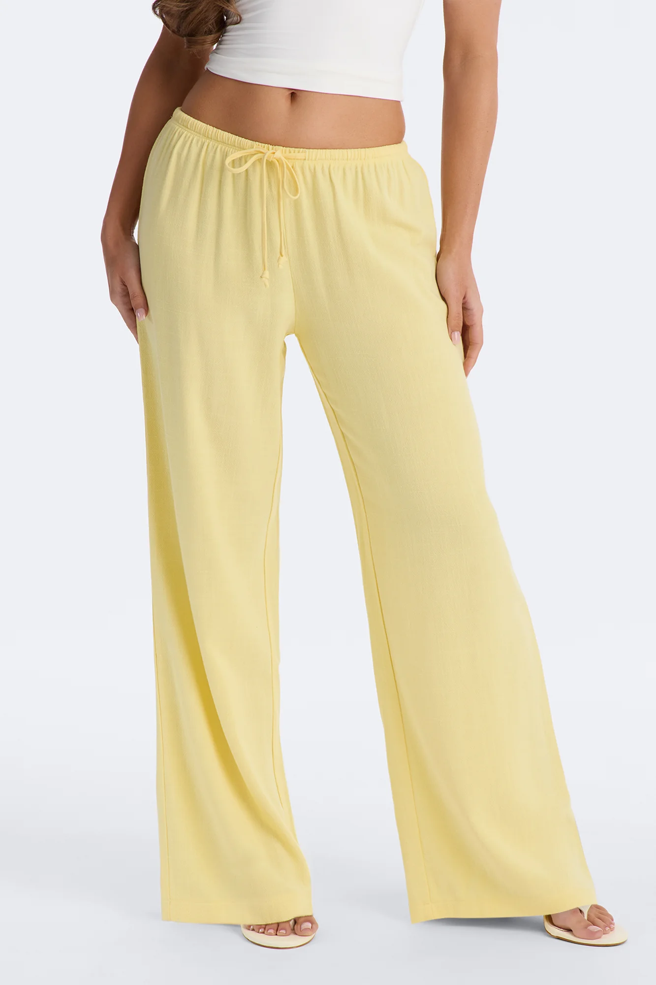 Kienna Low Rise Linen Wide Leg Pant 30″ - Butter Yellow - Image 2