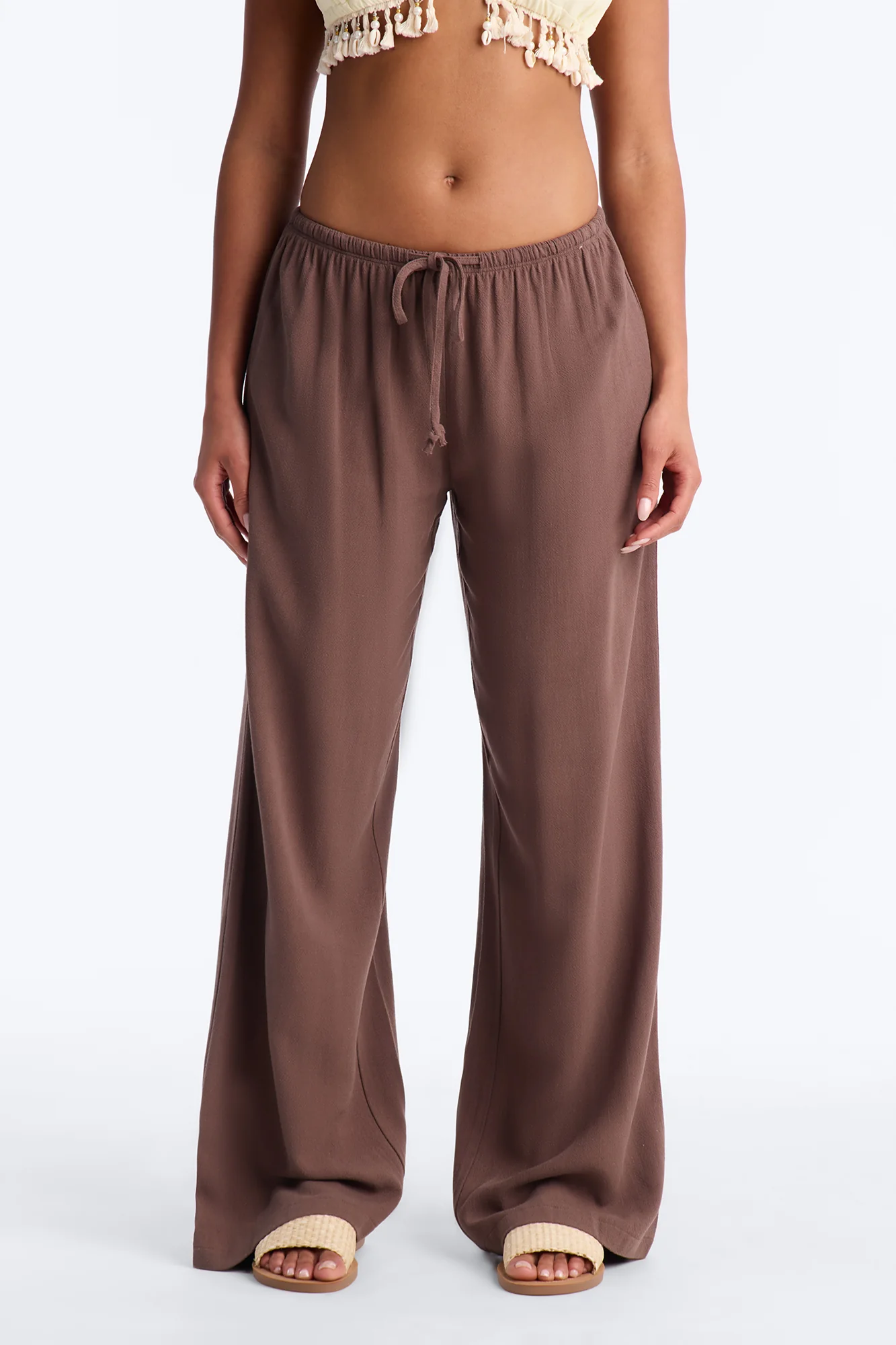 Kienna Low Rise Linen Wide Leg Pant 30″ - Chocolate - Image 2