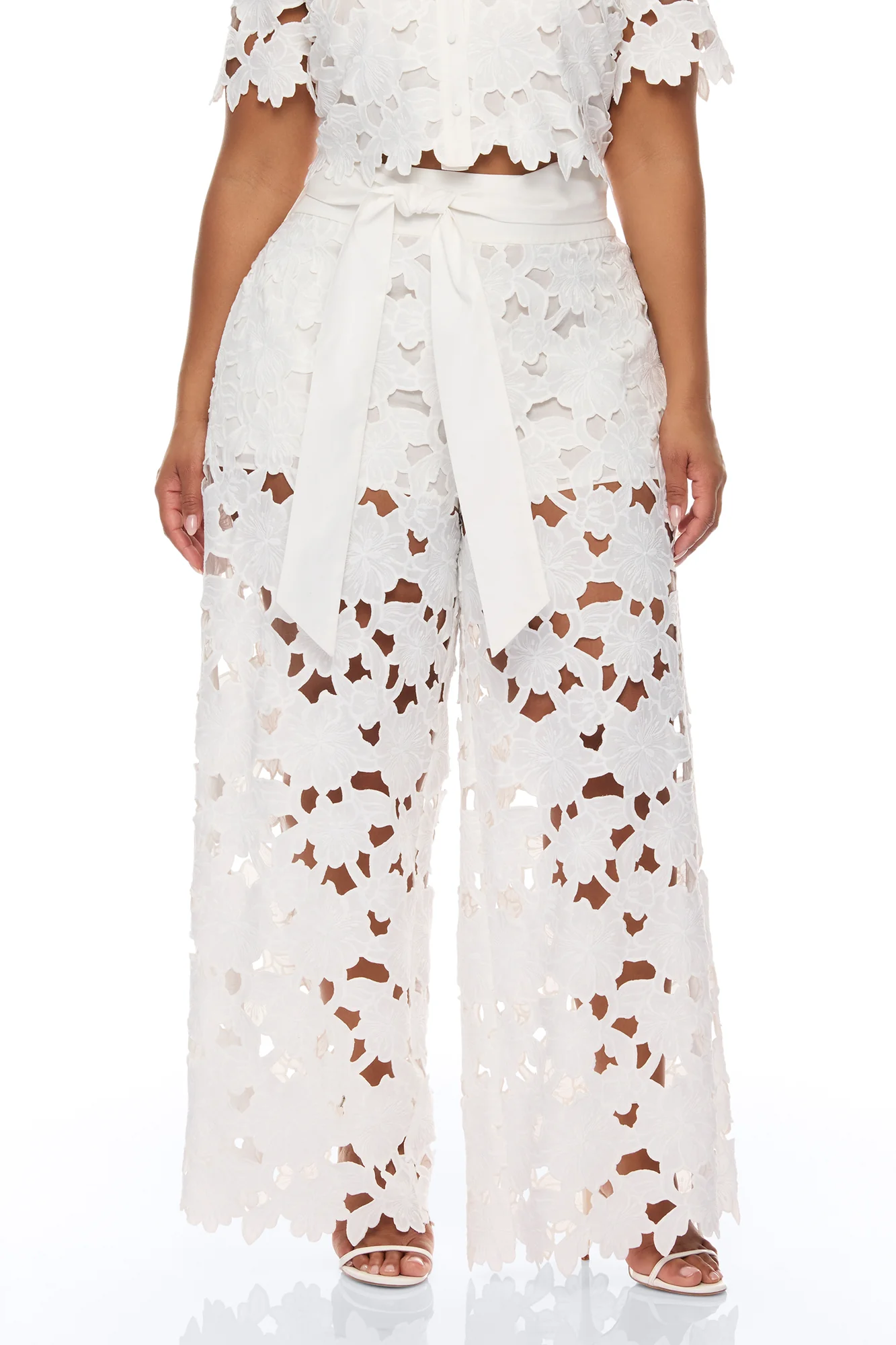 Kierra Wide Leg Embroidered Pant - White - Image 6