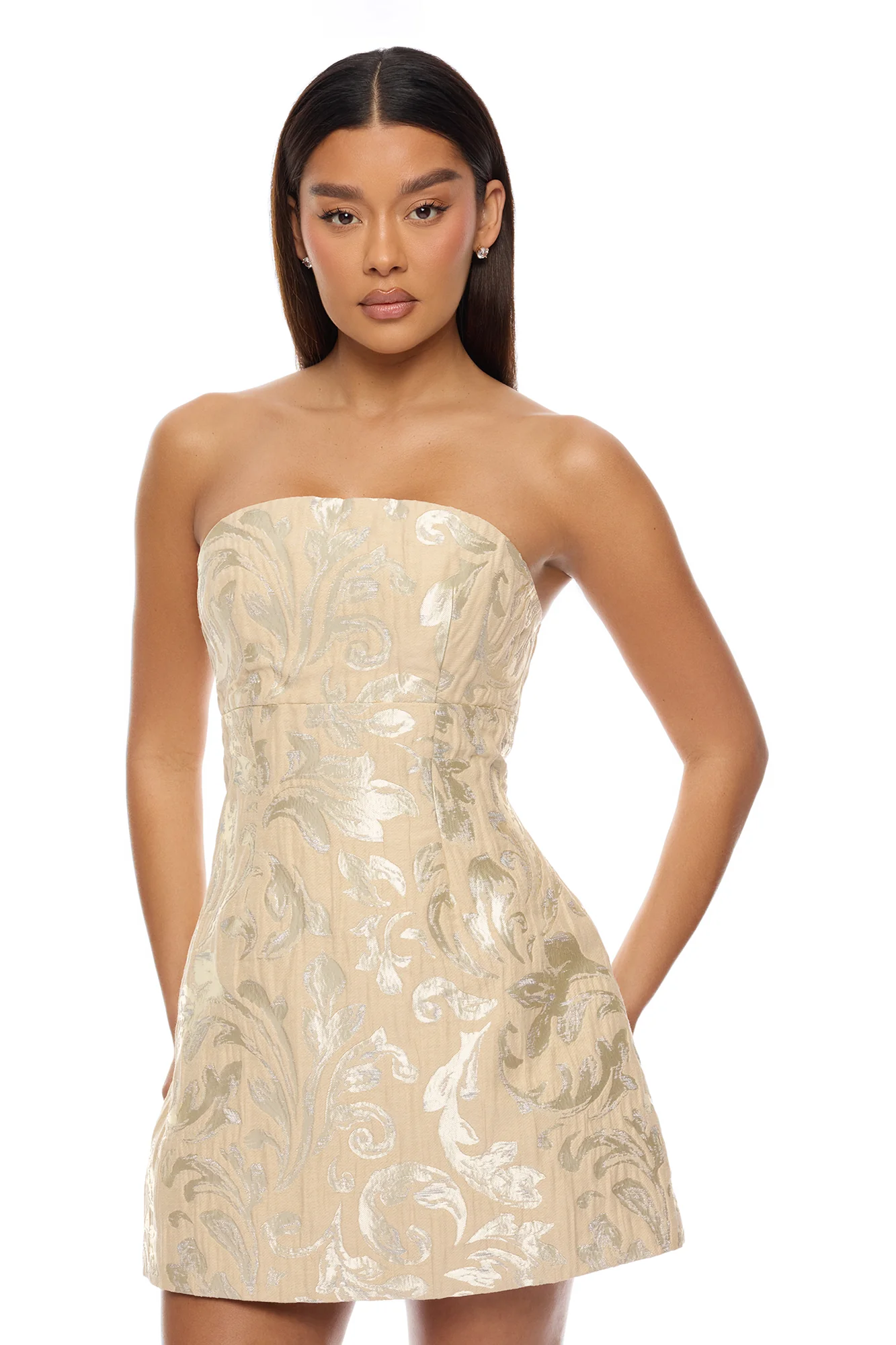 Kimberly A Line Jacquard Mini Dress - Nude/combo