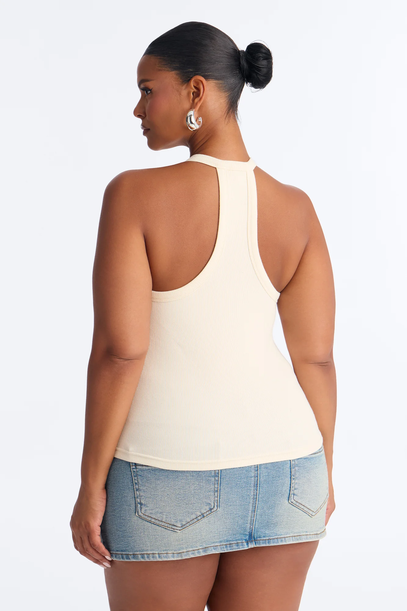 Kimberly Rib V-Neck Racerback Sleeveless Top - Cream - Image 9