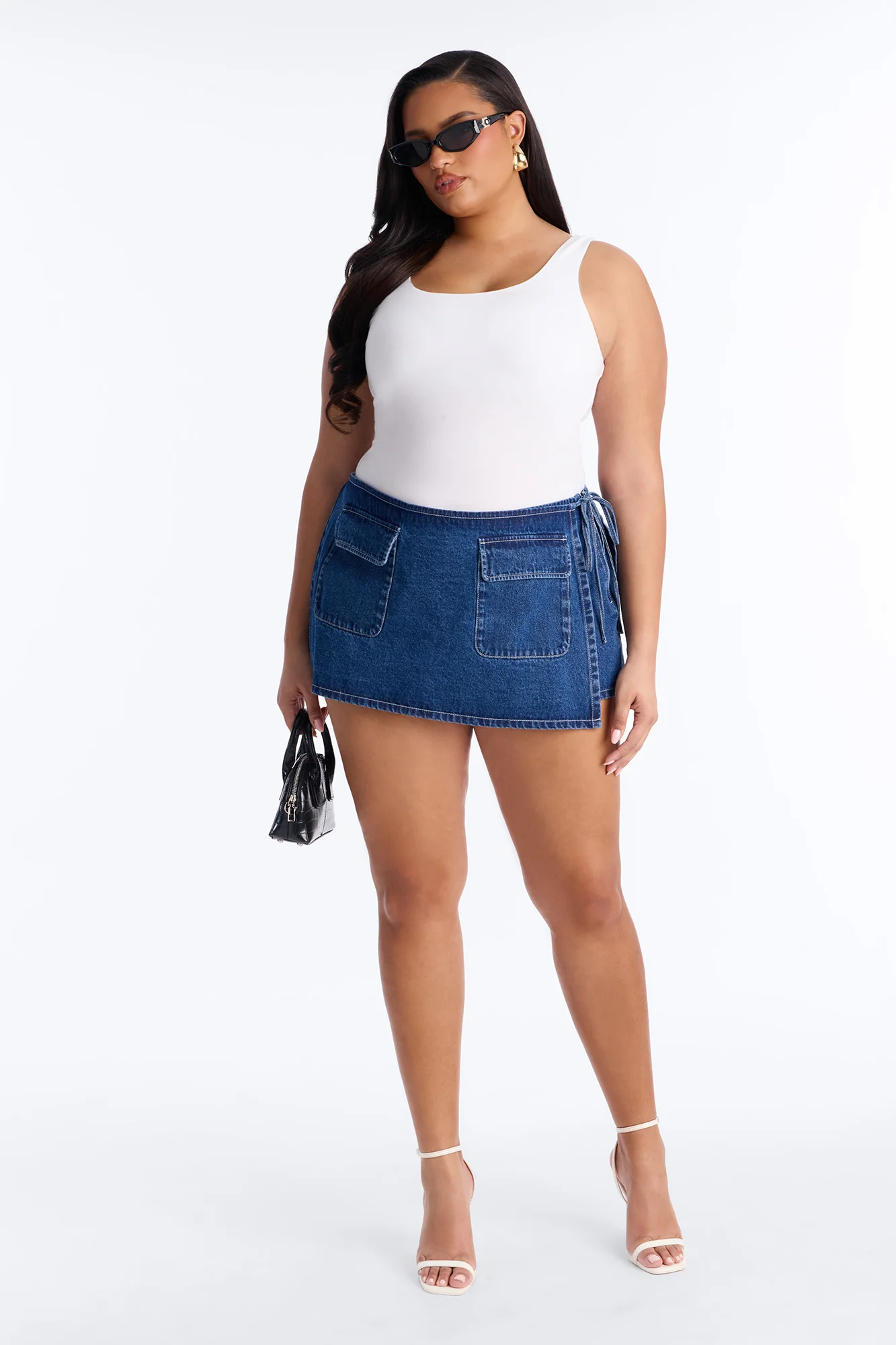 Kimmie Wrap Denim Micro Mini Skort - Dark Wash - Image 5