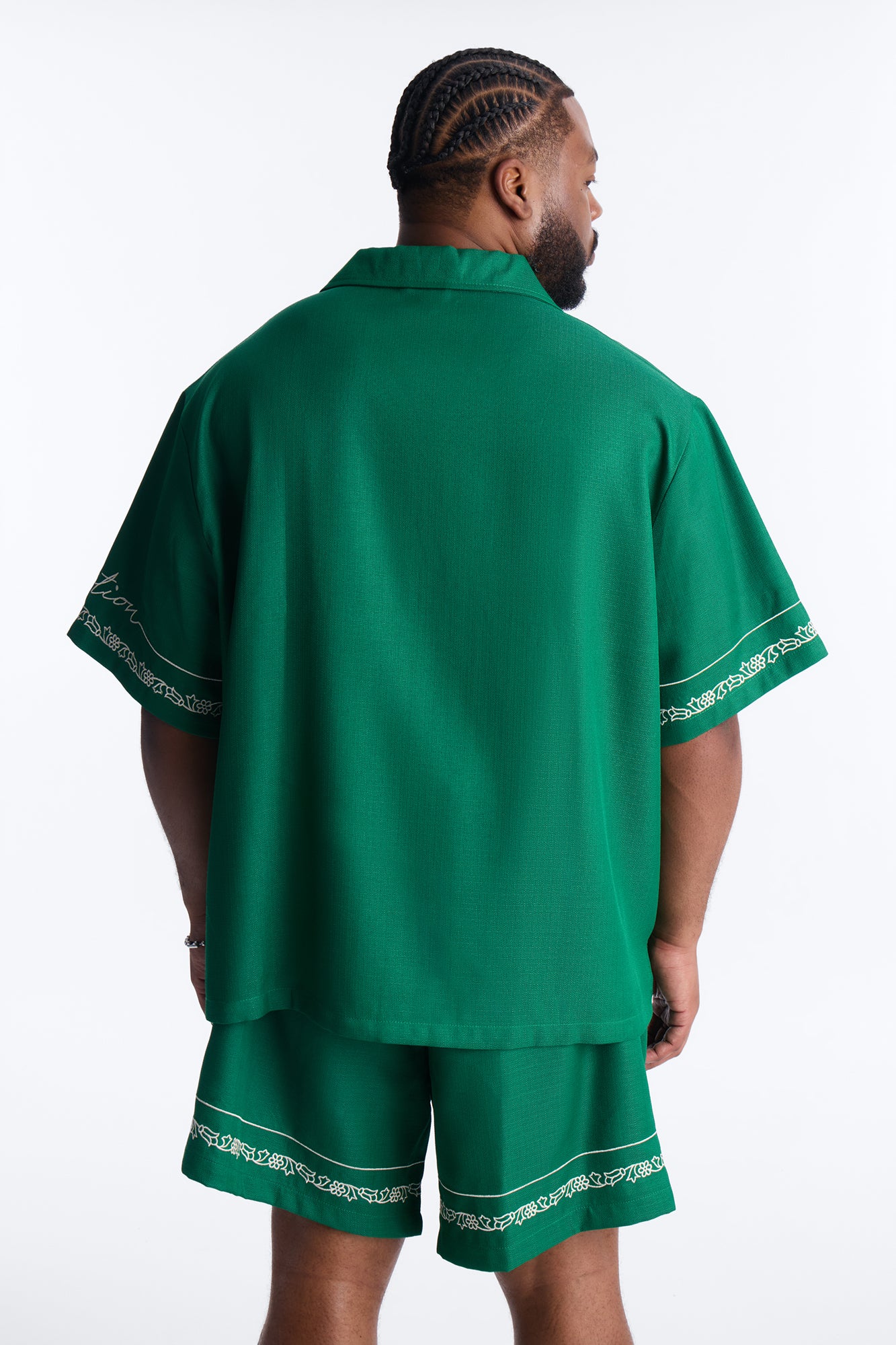 Kingston Embroidered Cuban Collar Button Up Shirt - Green - Image 8