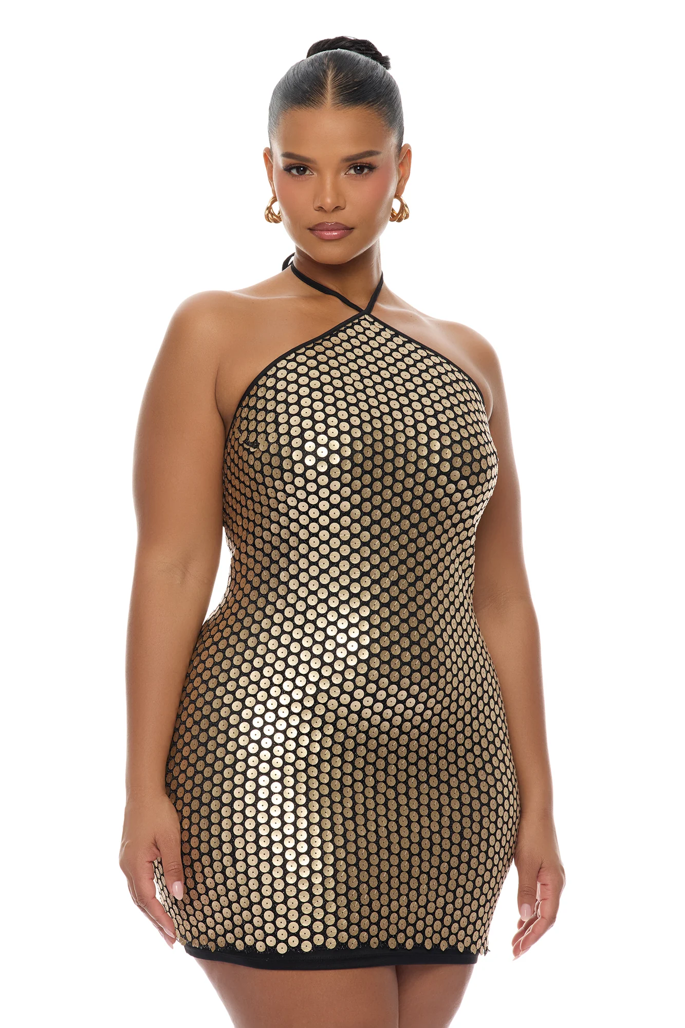 Kiora Halter Sequin Mini Dress - Black/Gold - Image 5