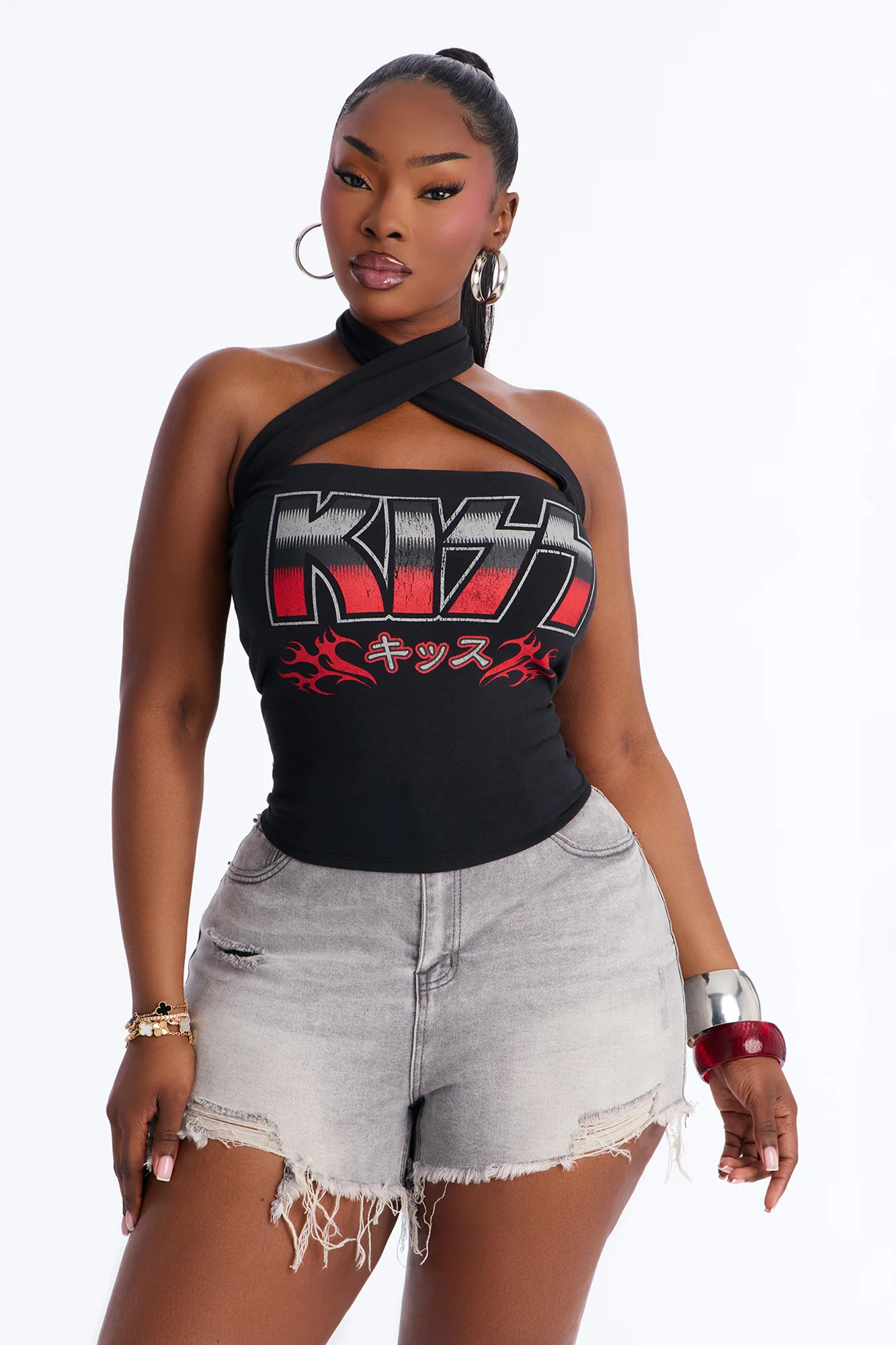 Kiss Criss Cross Halter Top - Black