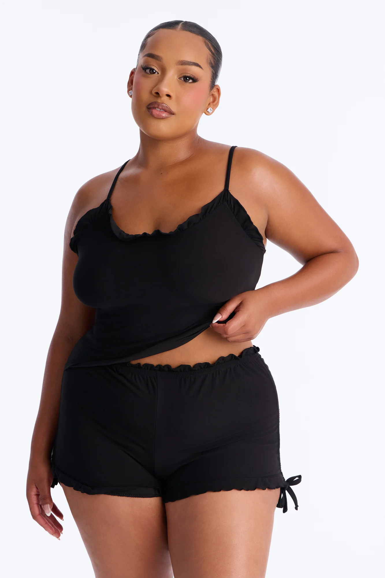 Kiss Goodnight Ruched Cami PJ Short Set - Black - Image 4