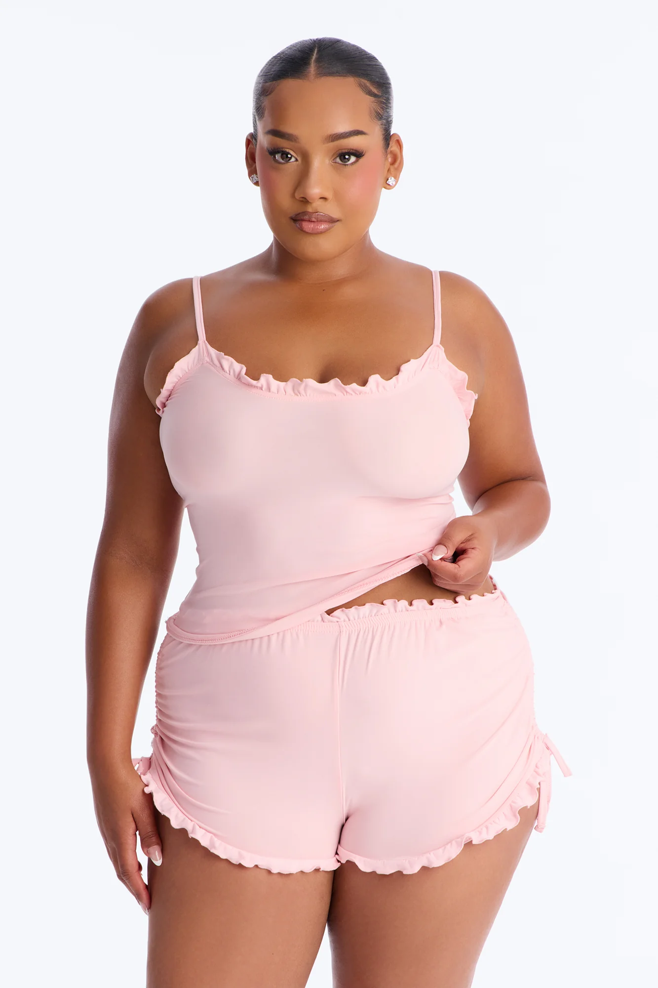 Kiss Goodnight Ruched Cami PJ Short Set - Pink - Image 4