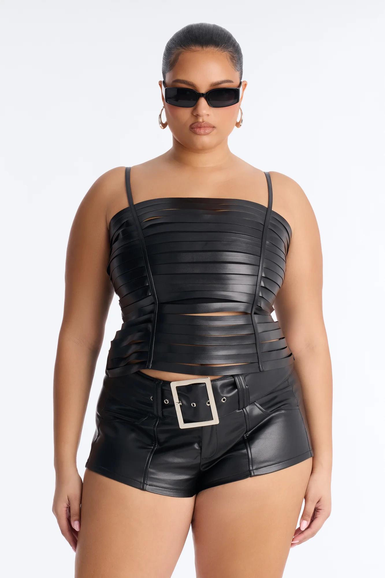 Kiss Me Cut Out Faux Leather Top - Black - Image 4