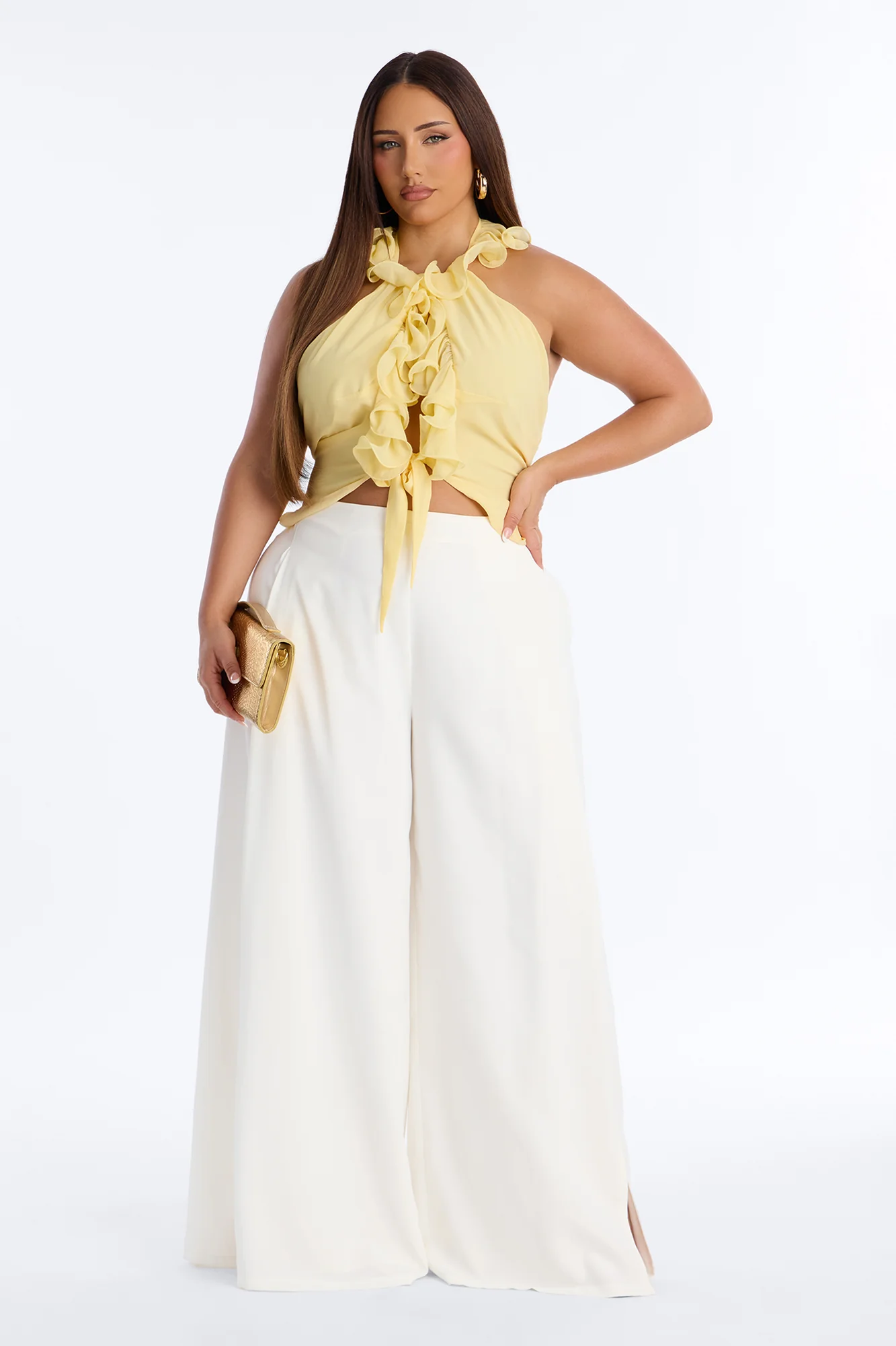 Kissed By Paris Light Ruffle Chiffon Halter Top - Butter Yellow - Image 5